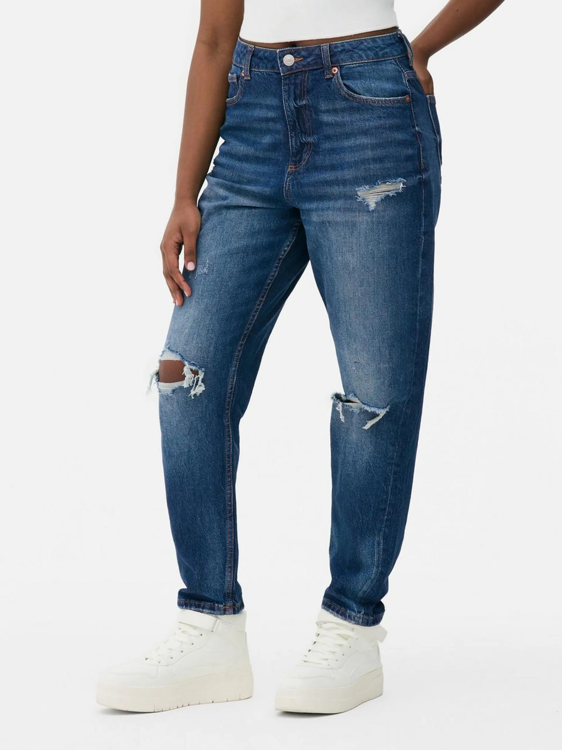 Ripped Denim Mom Jeans