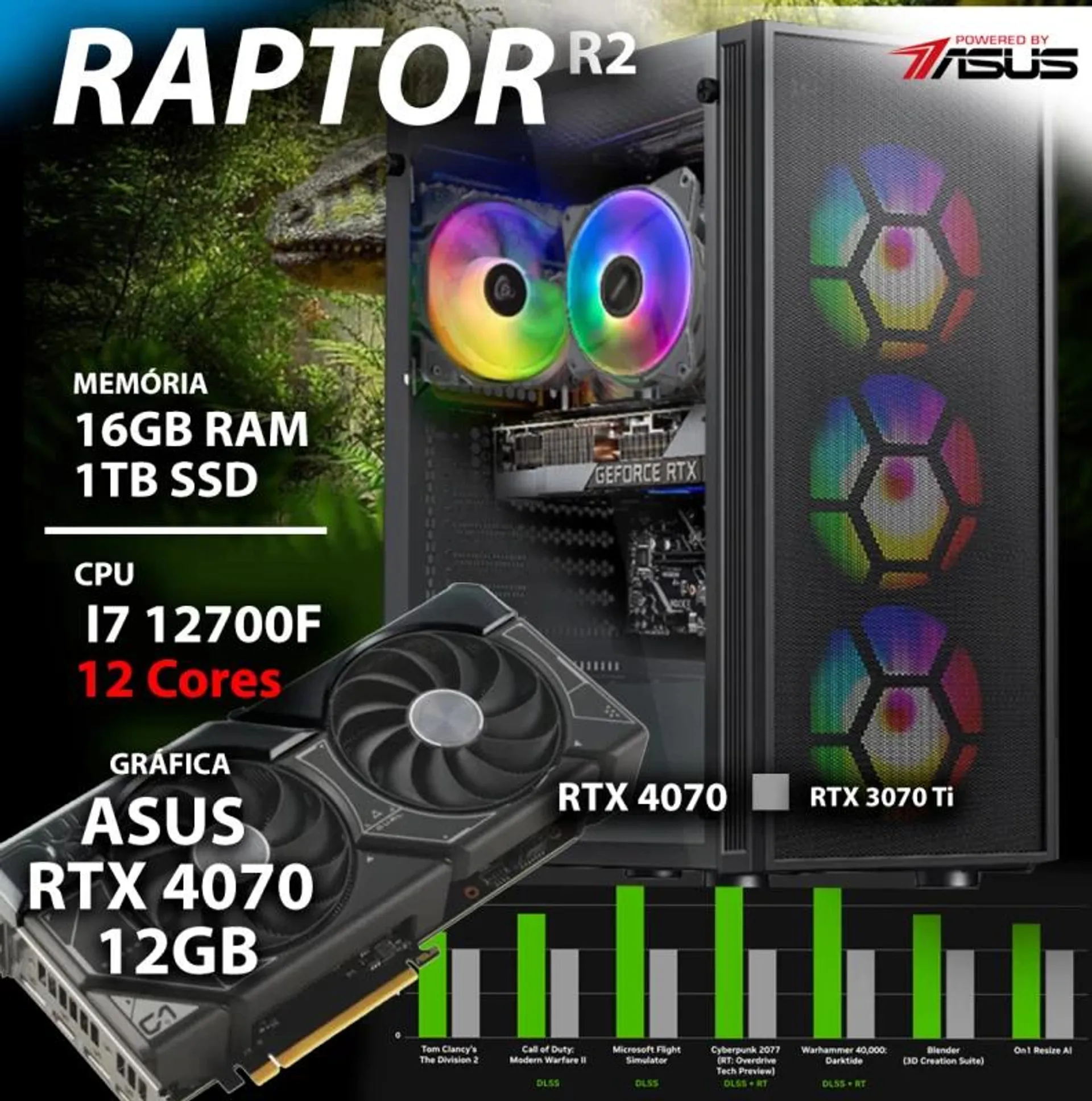 COMPUTADOR GAMING - I7 12700F / RTX 4070 12GB / 16GB RAM / 1TB SSD - CHIP7 RAPTOR R2 Powered by ASUS
