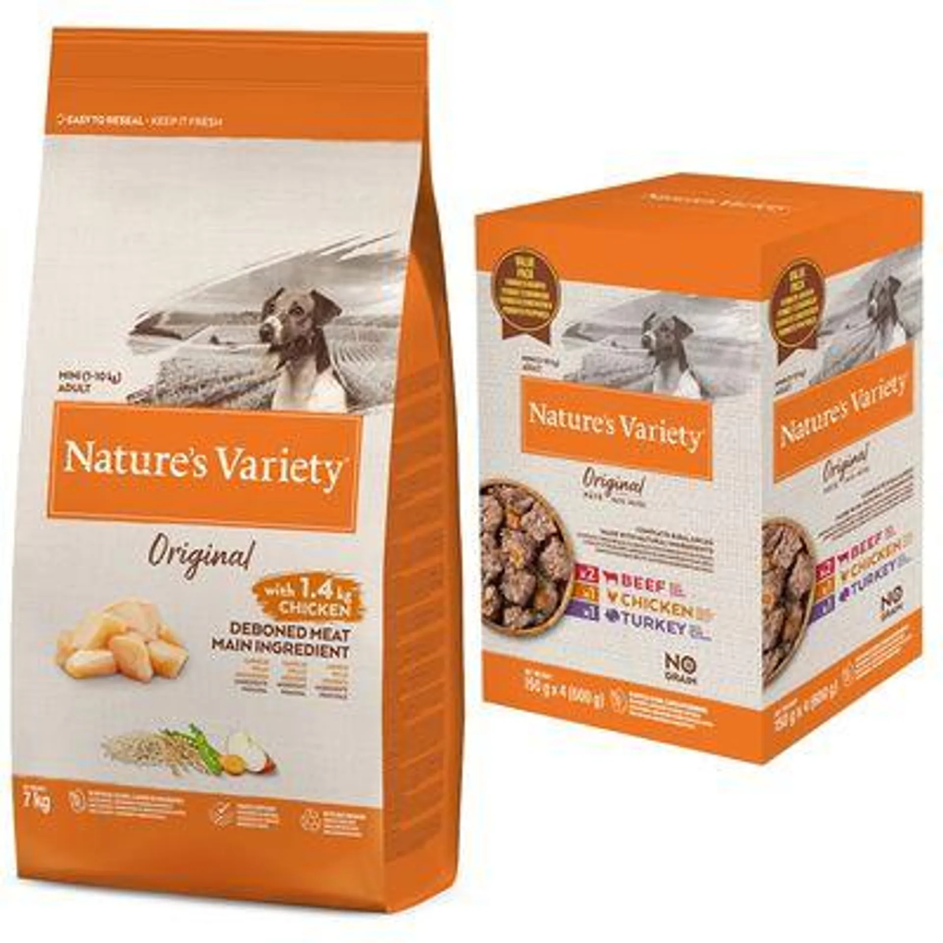 Nature's Variety Mini 7 kg ração + 4 x 150g de comida húmida a preço especial!