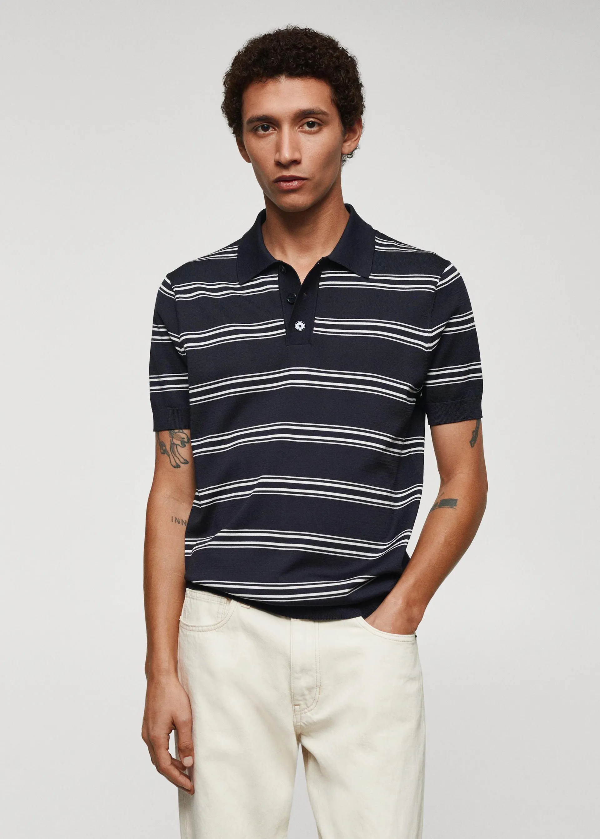 Striped jersey polo shirt