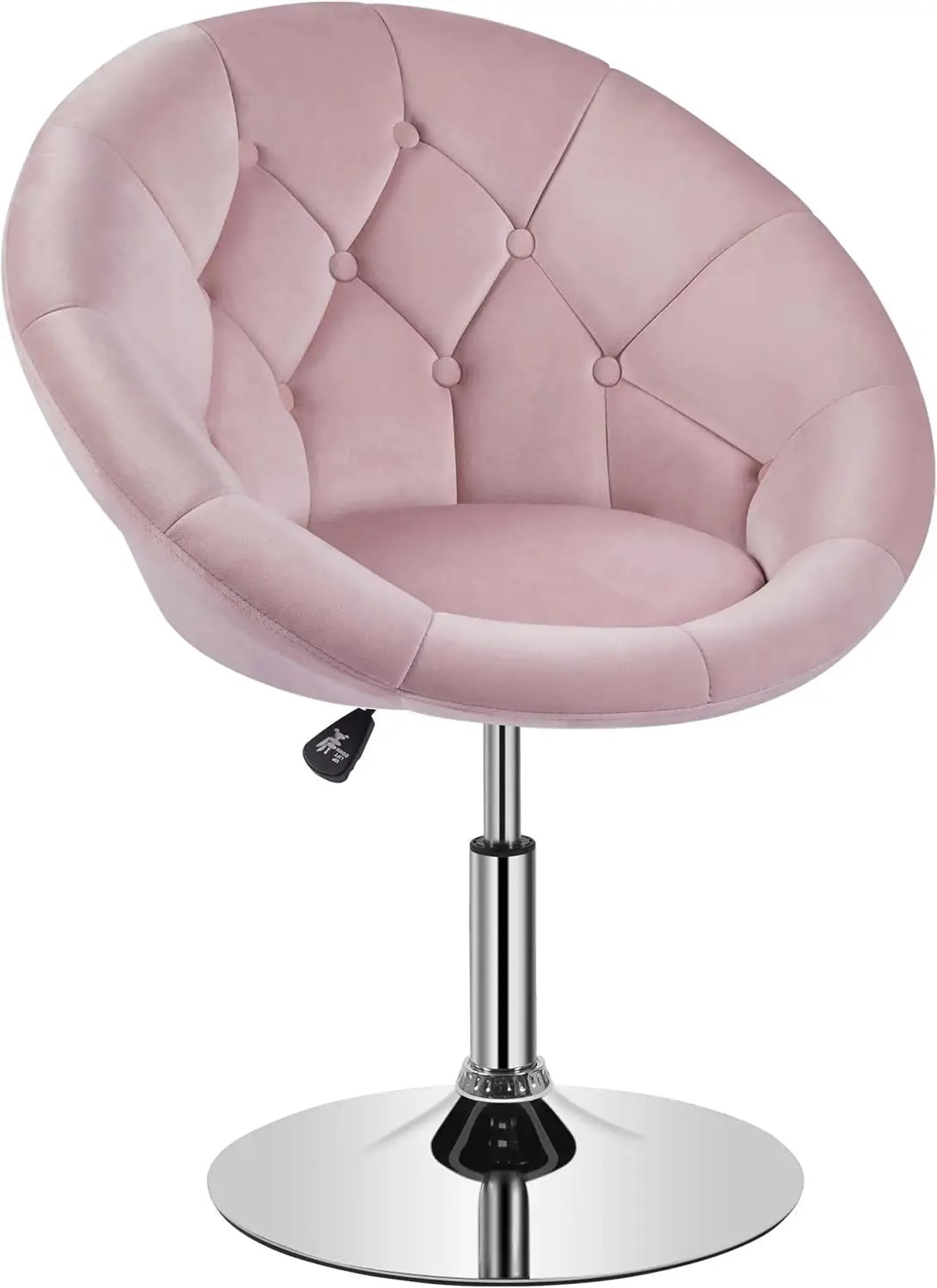 Living Room Vanity Chair Makeup Velvet Round Tufted Back Swivel Accent with Chrome Frame Height Adjustable for Room, Pink