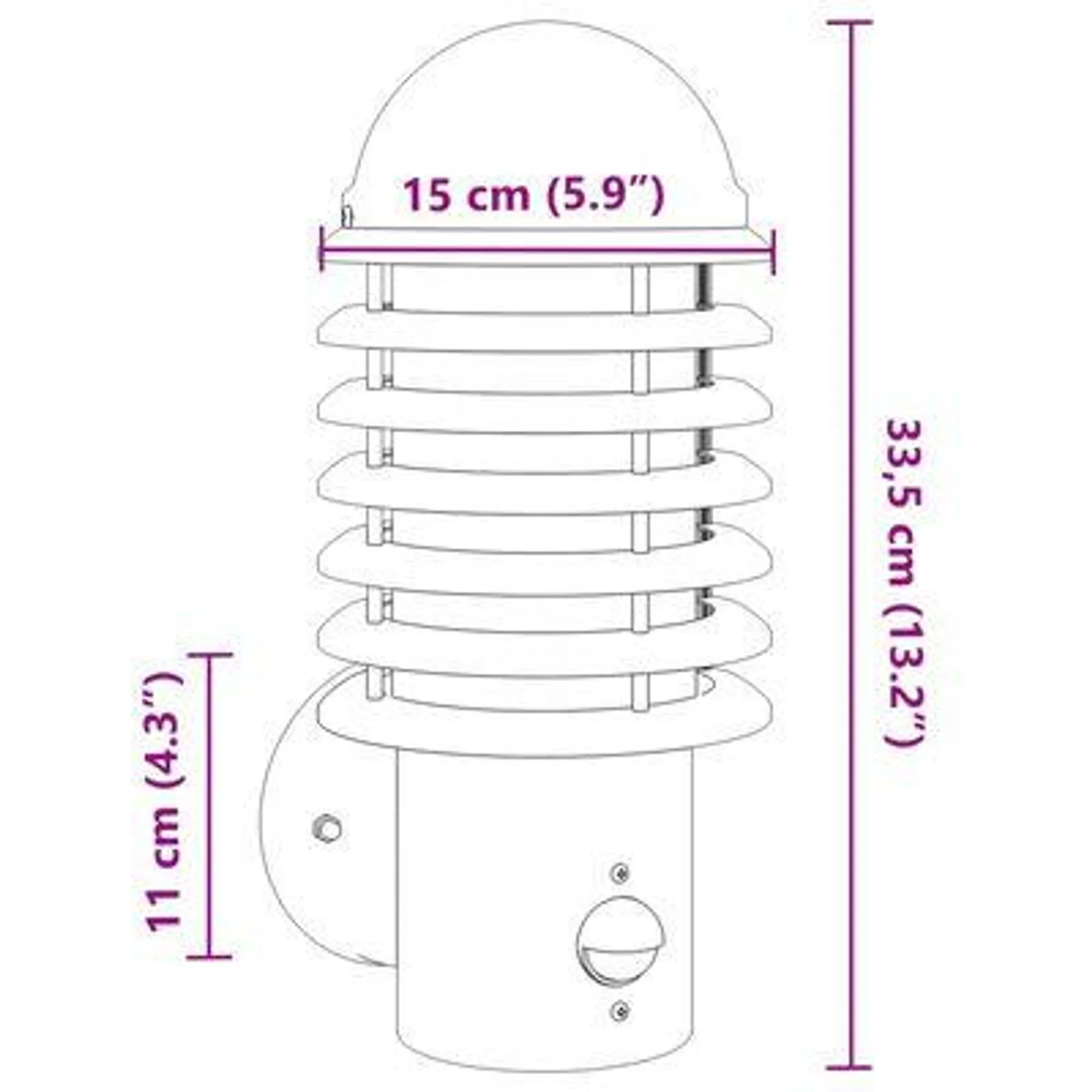 vidaXL Candeeiro de parede p/ exterior com sensor aço inoxidável preto