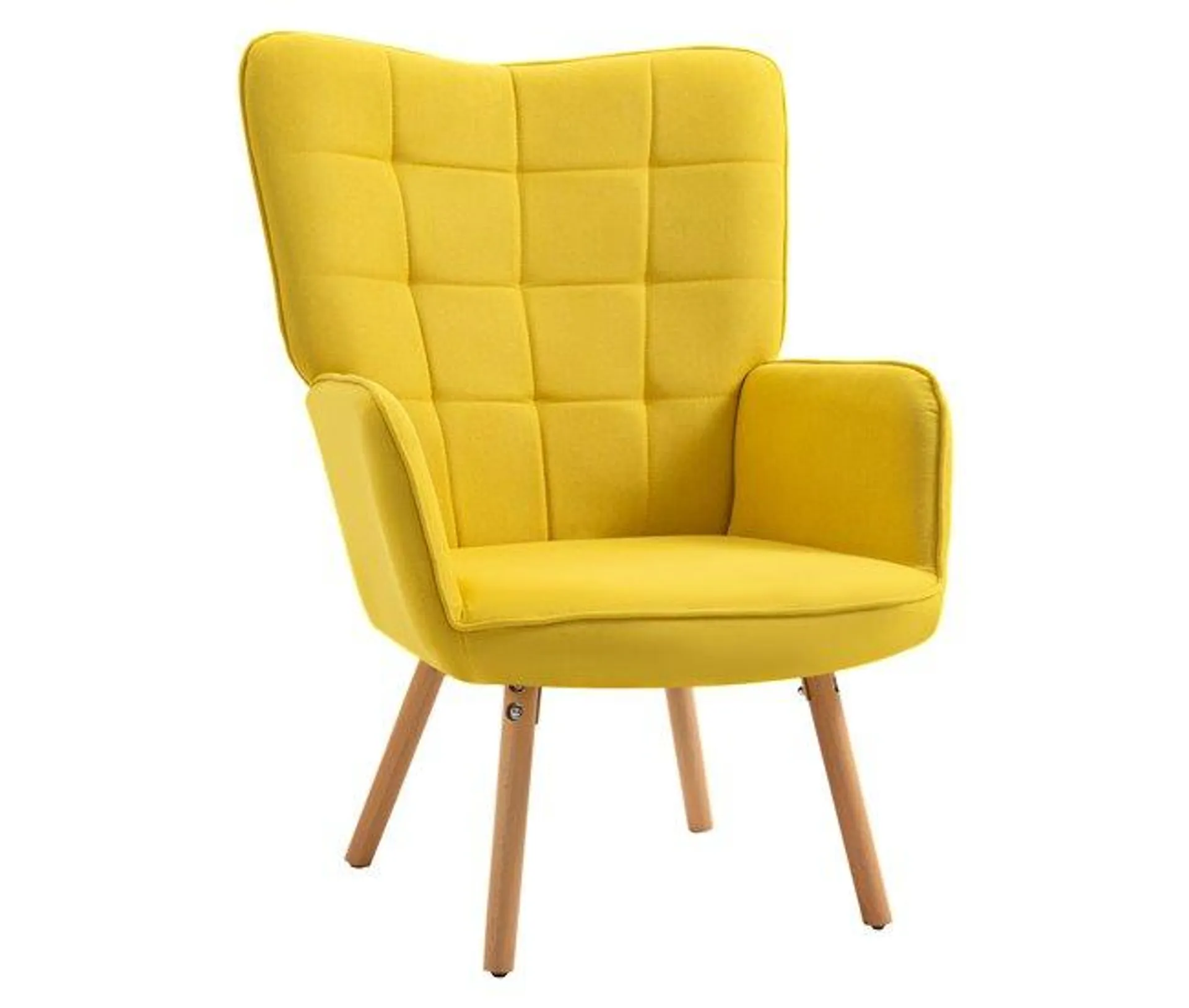 HOMCOM Poltrona de Sala de Estar Moderna Poltrona com Encosto Alto Apoio para os Braços Tecido de Linho e Pés de Madeira de Haya para Sala de Jantar Cozinha 71x76x101cm Amarelo