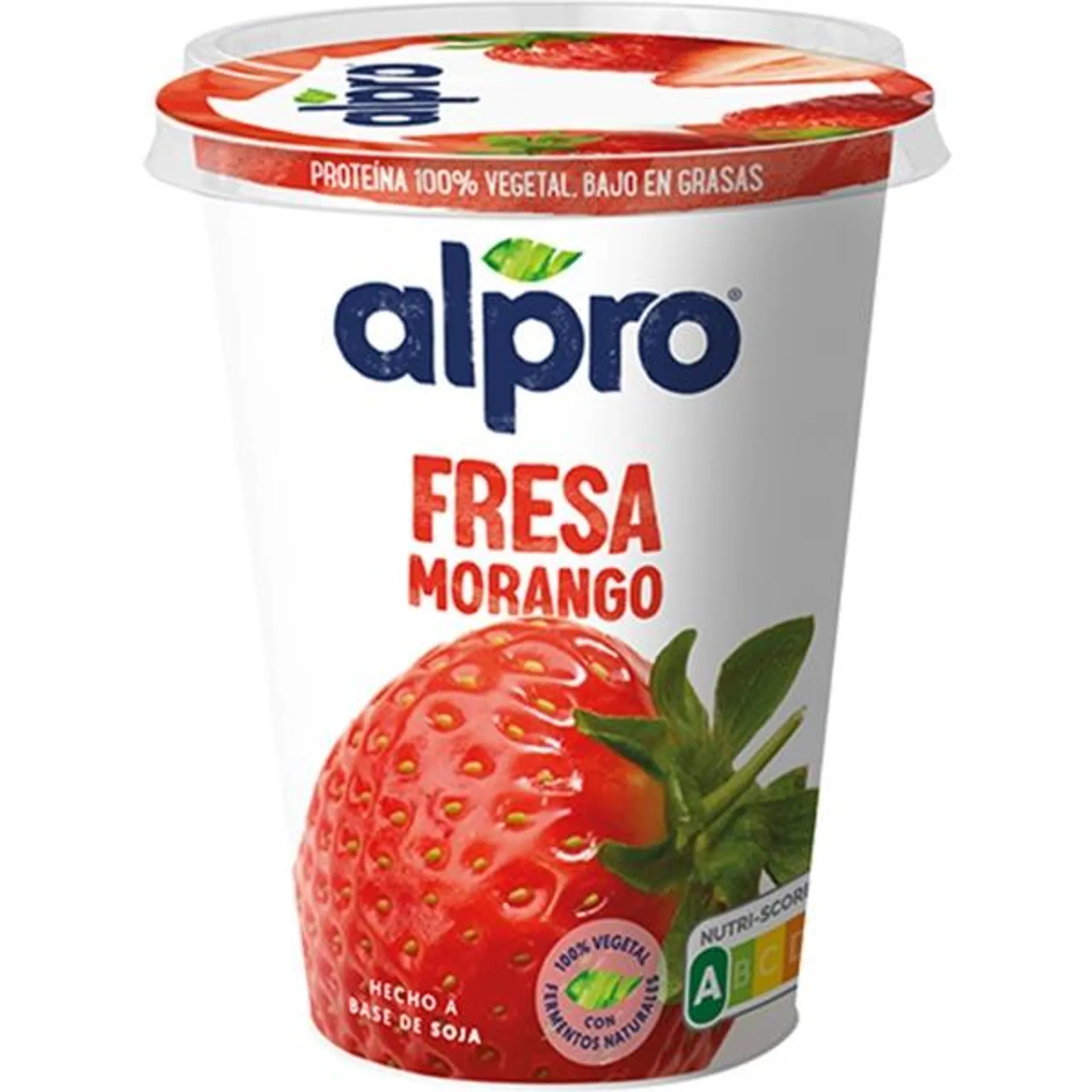 Proteína 100% Vegetal a Base de Soja de Morango embalagem 400 g Alpro