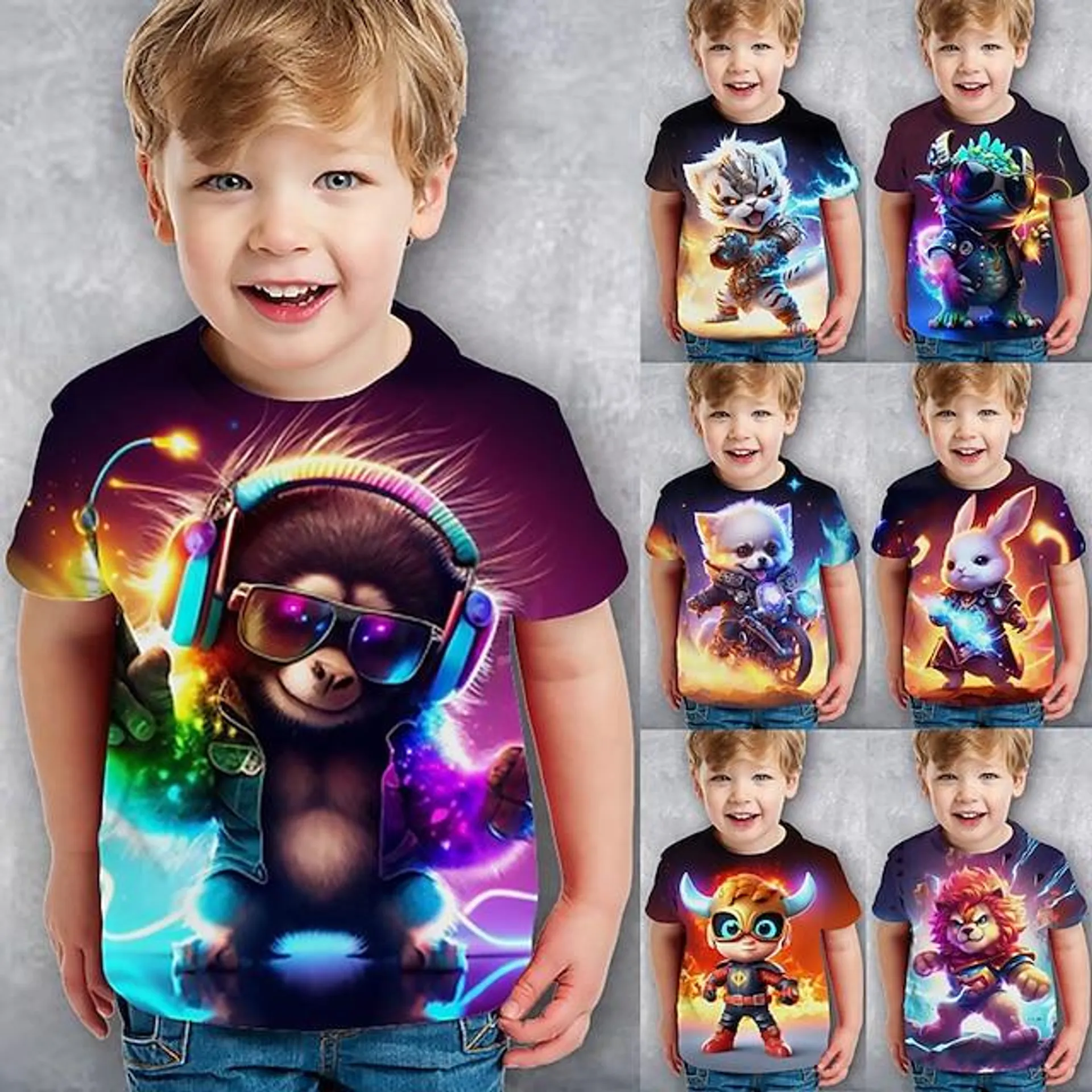 Chico 3D Caricatura Dinosaurio Camiseta Manga Corta Impresión 3D Verano Primavera Activo Deportes Moda Poliéster Niños 3-12 años Exterior Casual Diario Ajuste regular