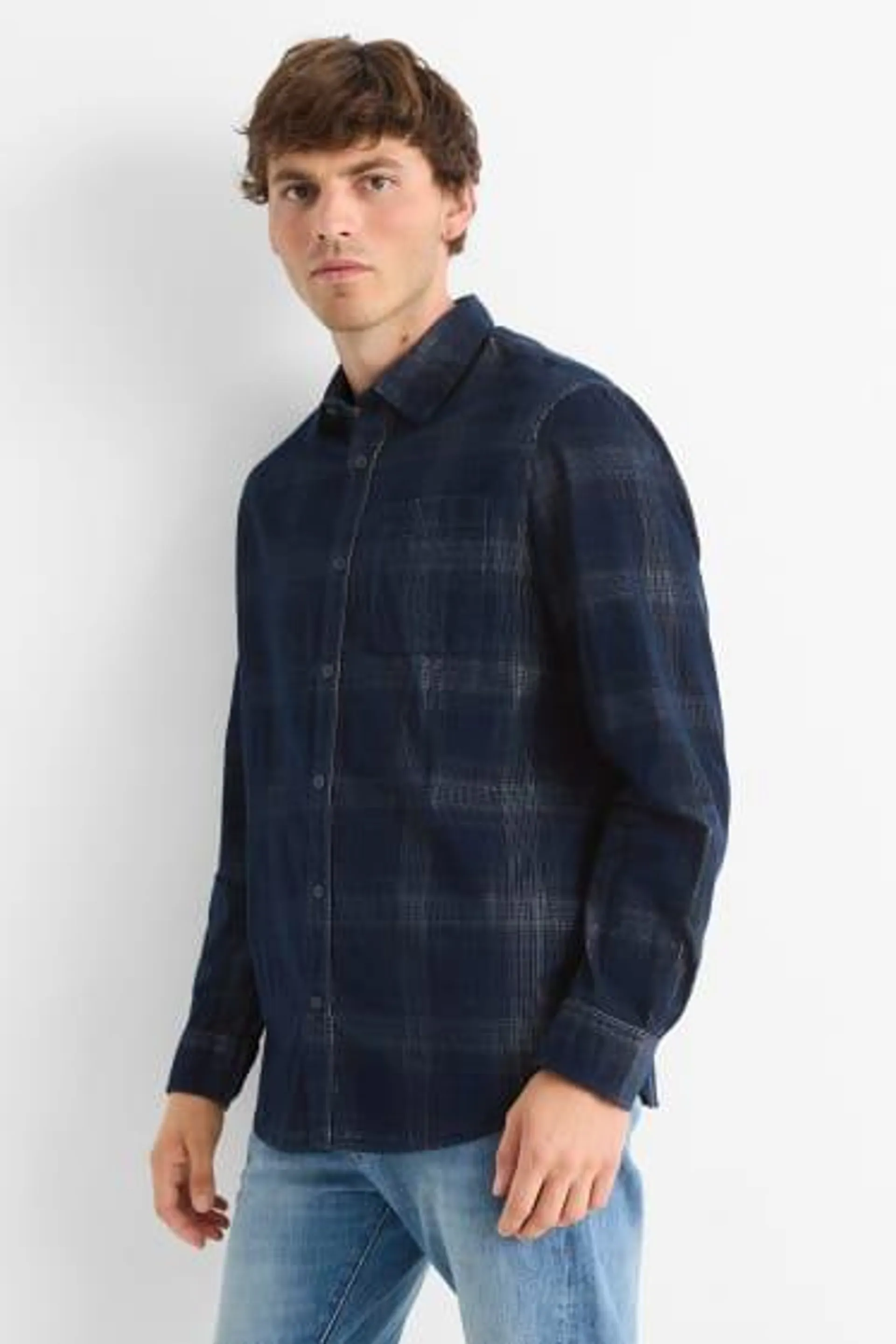 Corduroy shirt - regular fit - kent collar - check