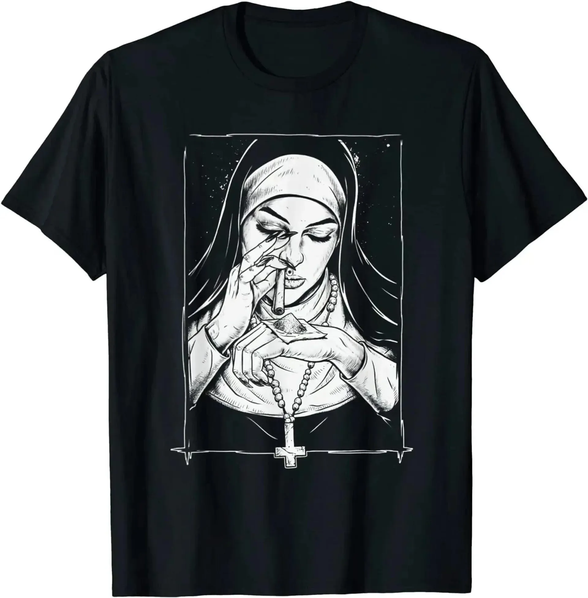 Vintage Devil Unholy Nun T Shirt Harajuku Casual New Arrival Tshirt Summer Men Printed T Shirt Casual Cool T-shirt Male Tops