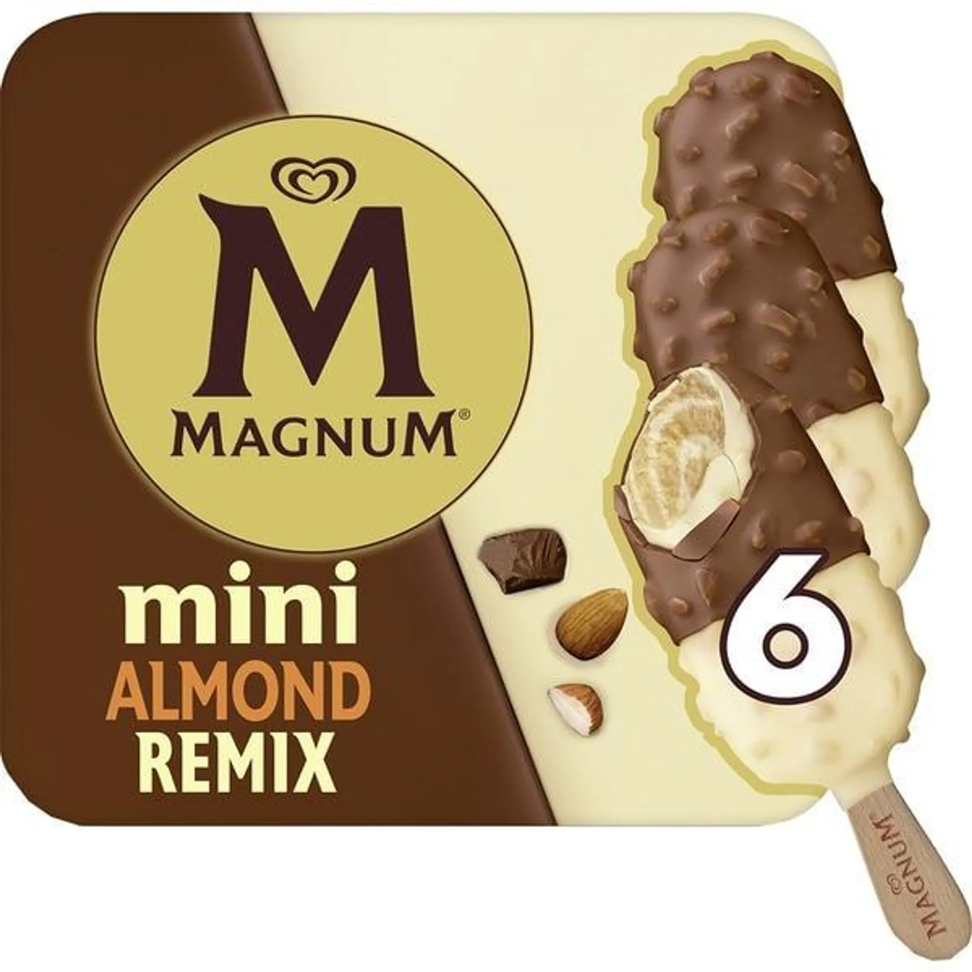 Gelado de Amêndoa Remix Pack 6 unidades embalagem 55 ml Magnum Mini