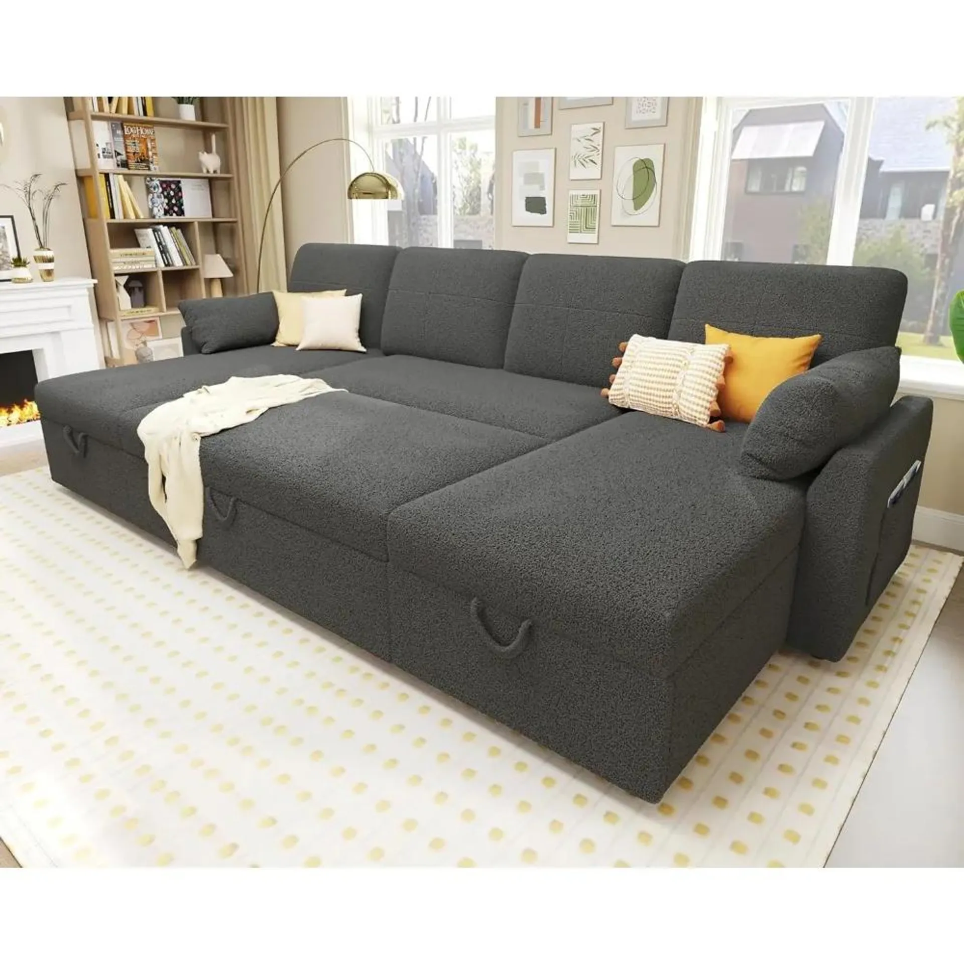 Sleeper Sofa, 110 inch Overisze - 2 in 1 Pull Out Bed, Sectional Sleeper Sofa with Double Storage Chaise for Living Room