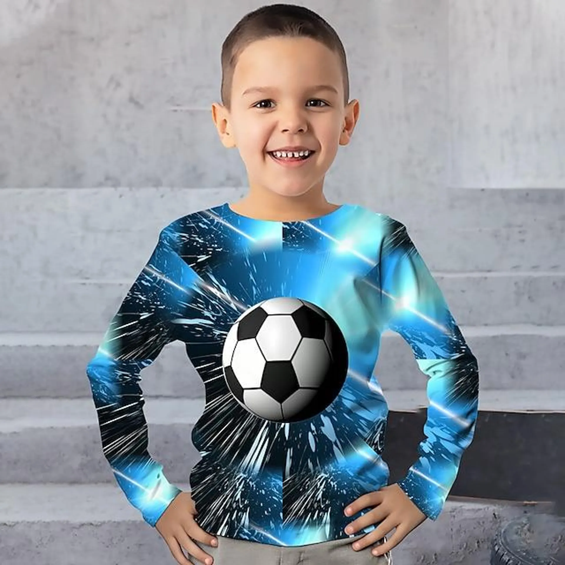 Jongens 3D Grafisch Voetbal T-shirt Lange mouw 3D-afdrukken Zomer Lente Herfst Sport Modieus Streetwear Polyester Kinderen 3-12 jaar Buiten Casual Dagelijks Normale pasvorm