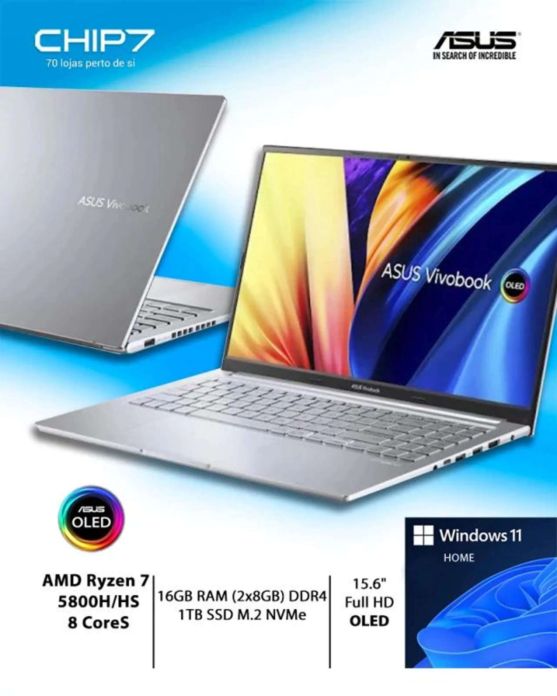 Portátil ASUS - AMD Ryzen 7 5800H/HS / 16GB RAM / 1TB SSD / 15.6" / Windows 11 Home - M1503QA-R75BOHDSB1