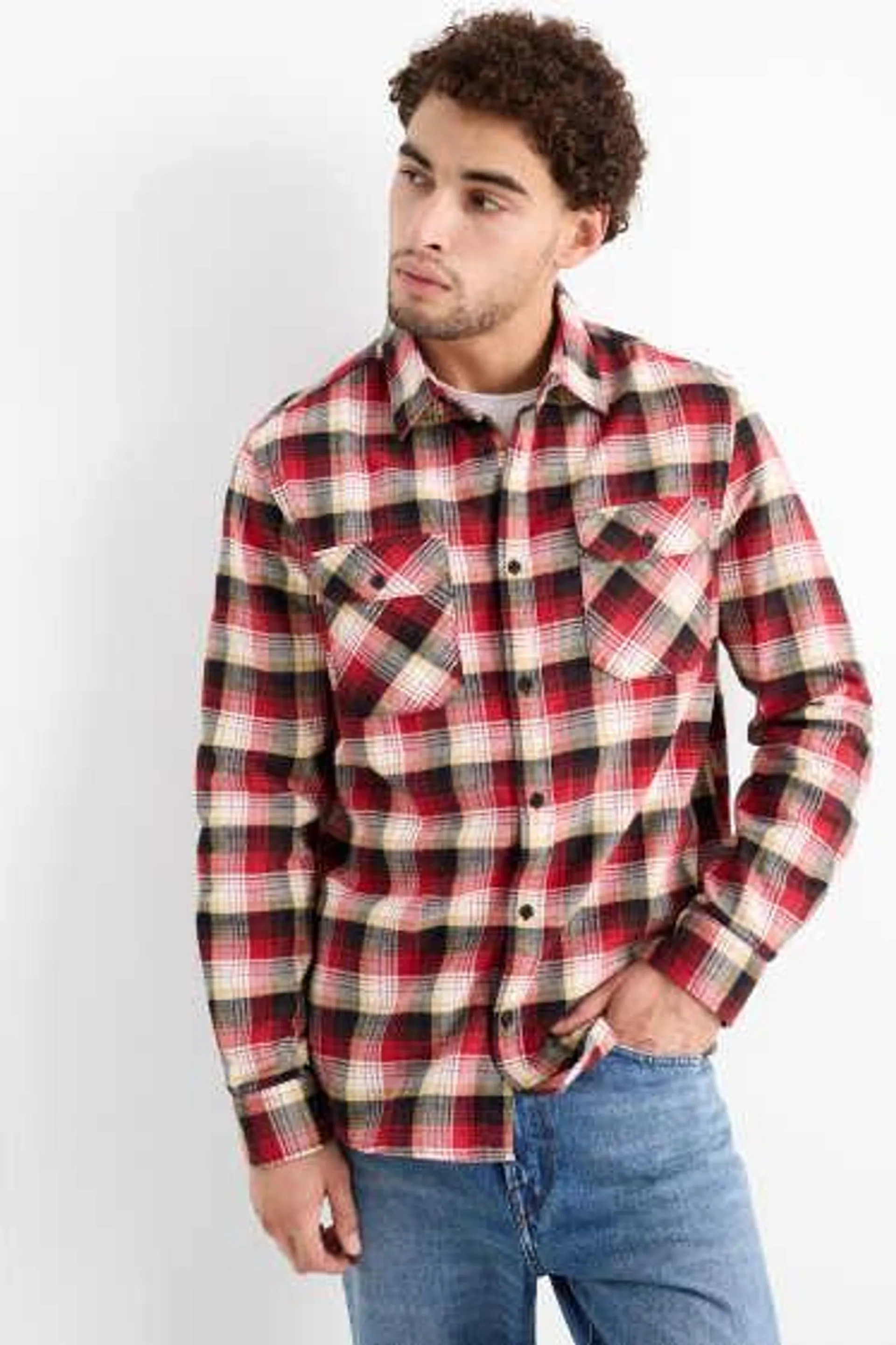 Flannel shirt - regular fit - kent collar - check