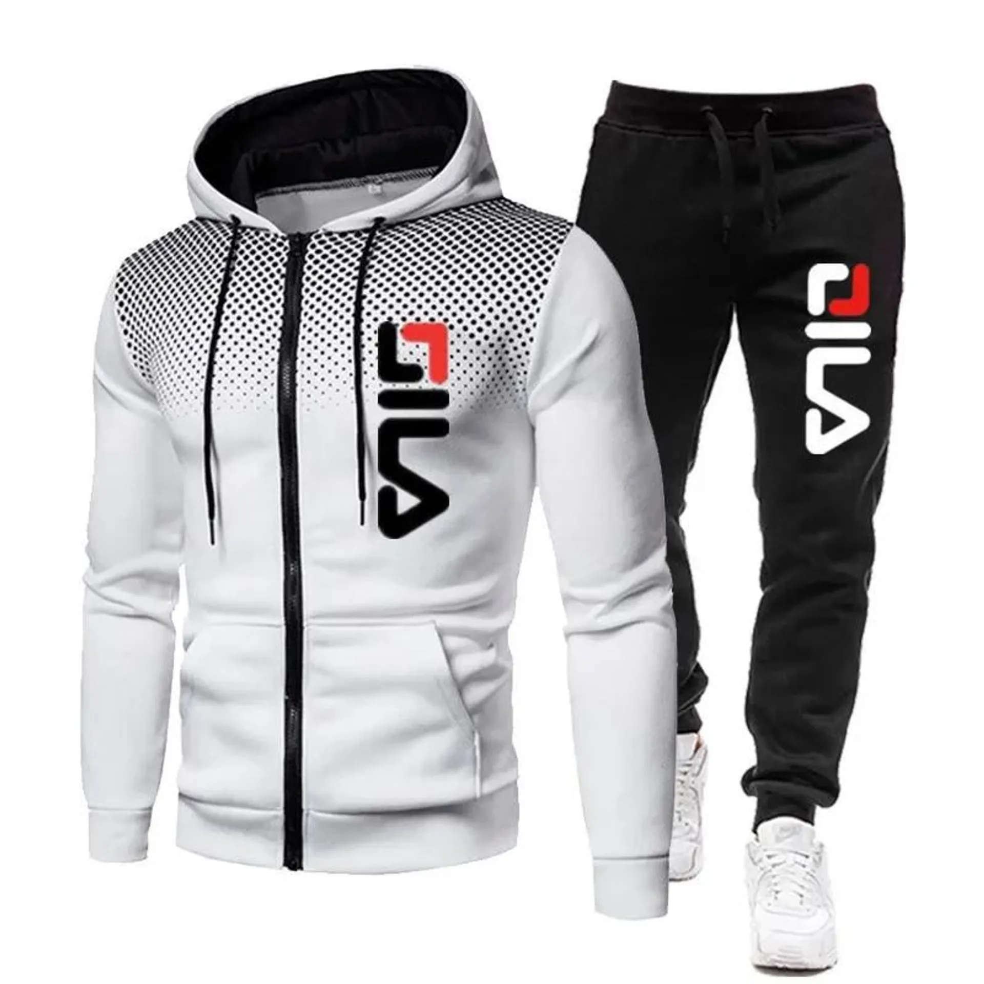 Men's Autumn and Winter New Sportswear Zipper Bag Fashion Casual Printing Men's Zipper Jacket + Sports Jogging Pants Suit