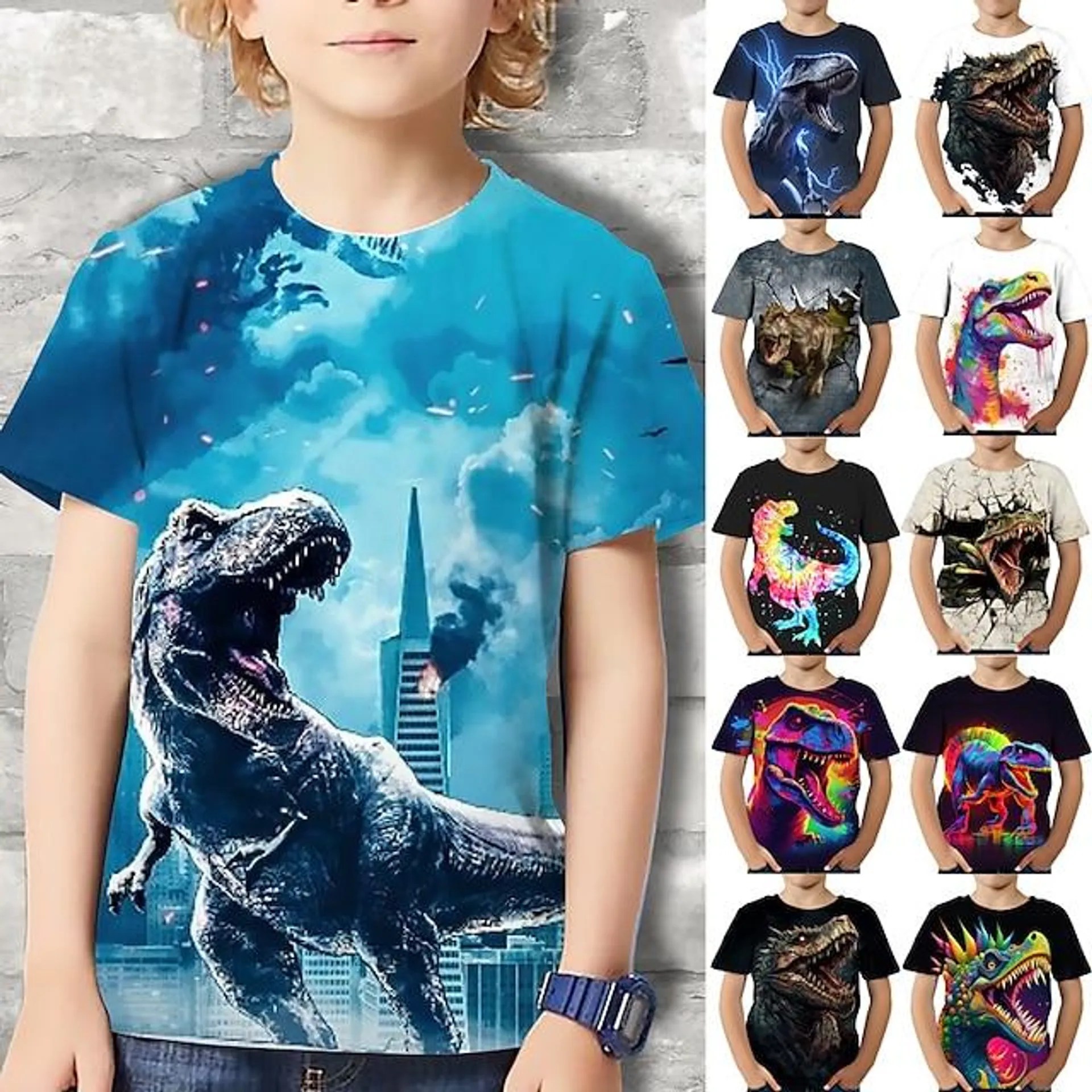 Chico 3D Graphic Animal Dinosaurio Camiseta Manga Corta Impresión 3D Verano Primavera Activo Deportes Moda Poliéster Niños 3-12 años Exterior Casual Diario Ajuste regular