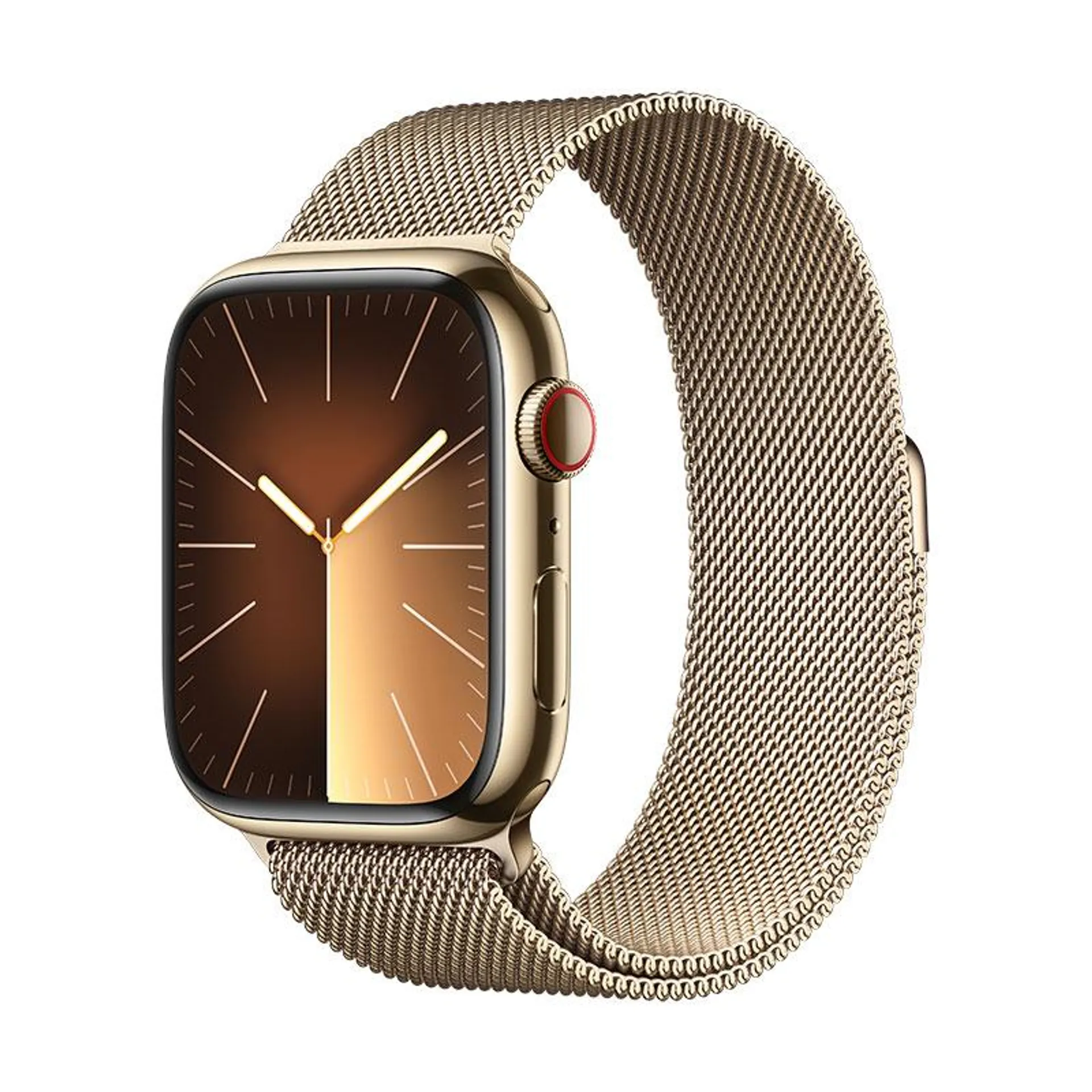 Apple Watch 9 GPS + Cell Dourado em aço, 45mm + Bracelete Milanesa Loop dourada