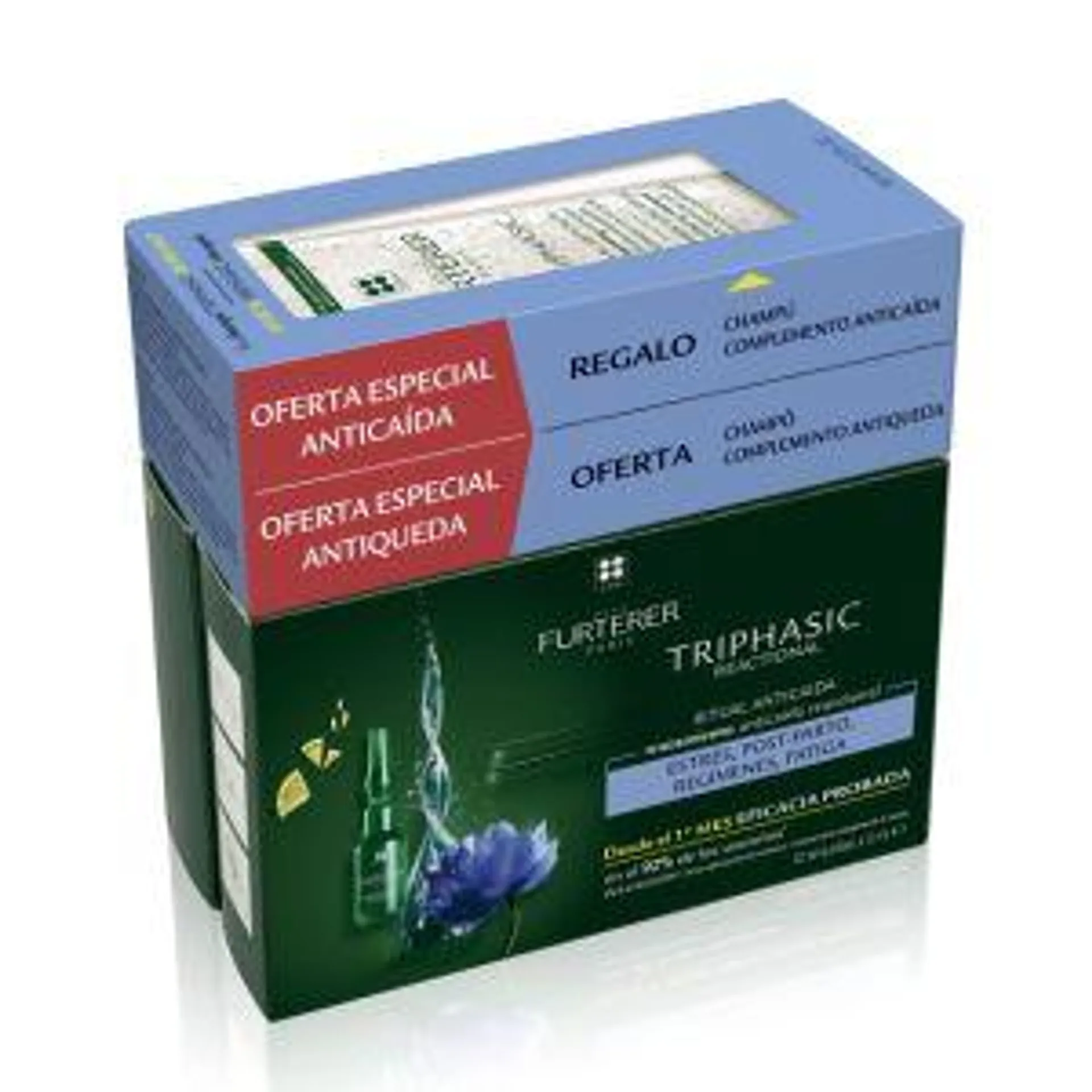 René Furterer Triphasic Reactional Monodoses antiqueda 12 x 5 ml com Oferta de Champô complemento antiqueda 100 ml