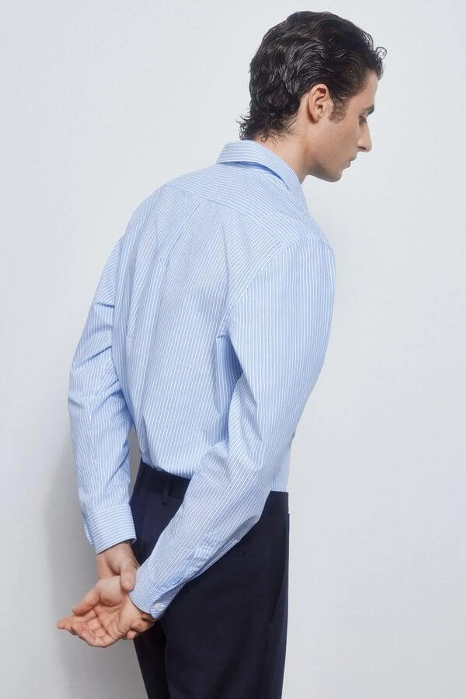 Camisa rayas facil plancha + anti olor slim fit