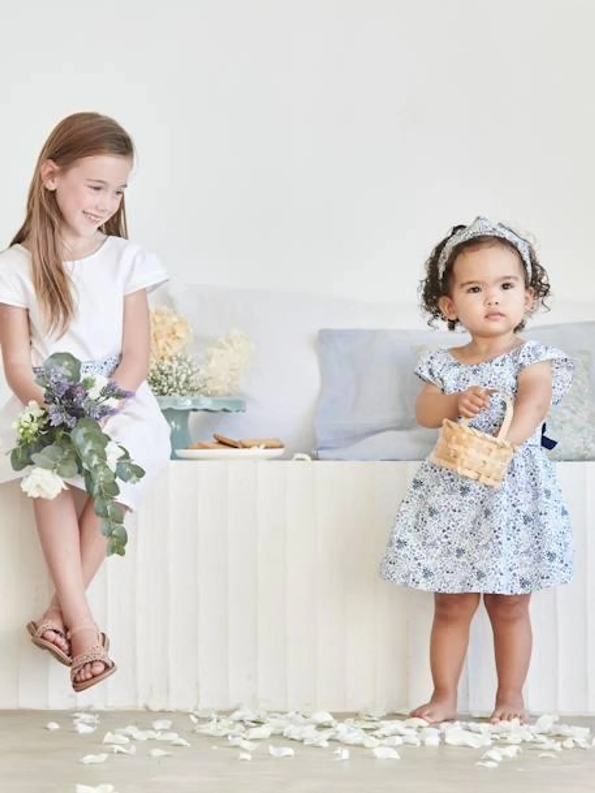 Vestido às flores, especial cerimónia, para bebé - branco claro estampado