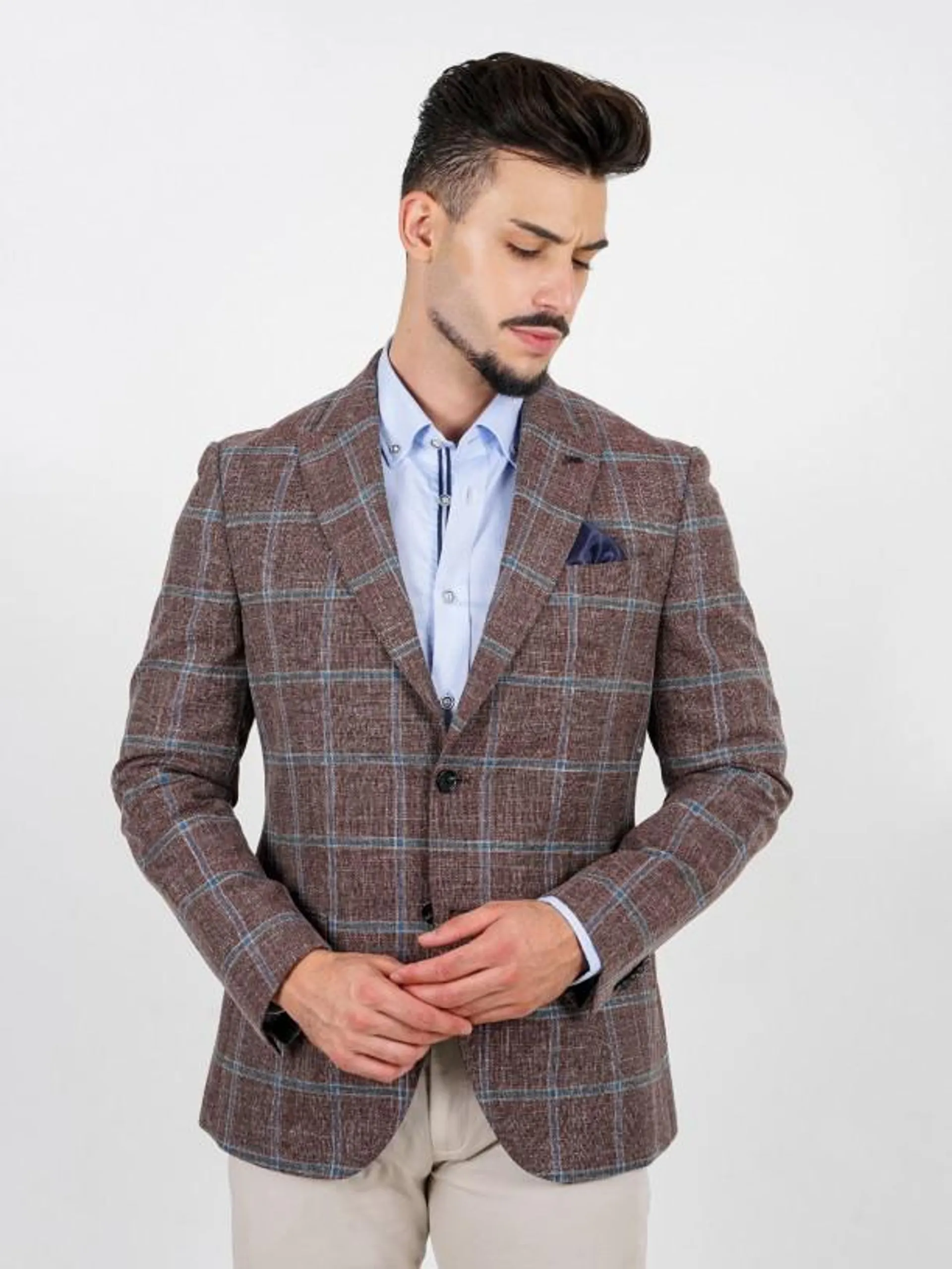 Blazer de padrão xadrez lã e algodão