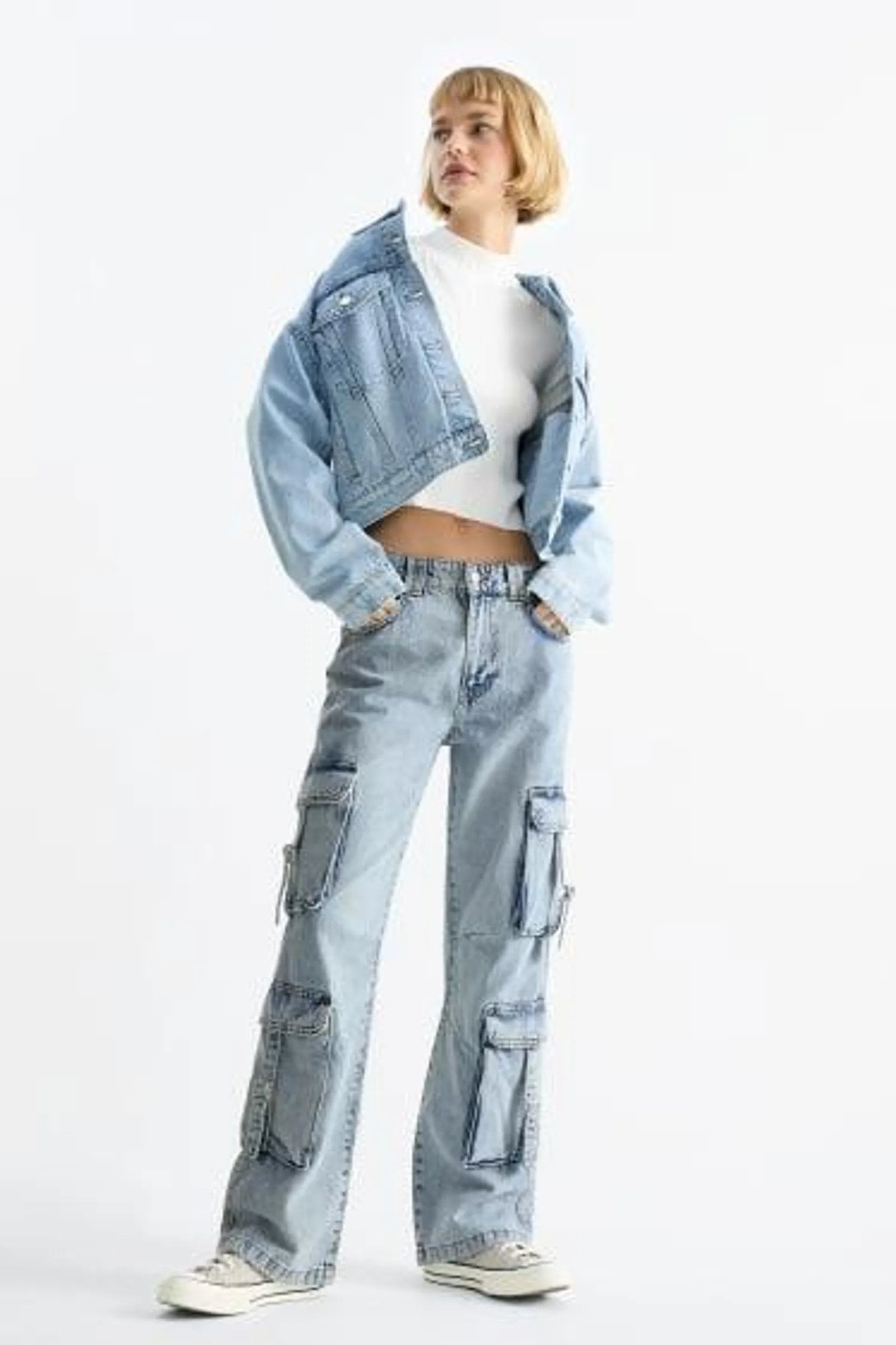 Cargo jeans - low-rise waist - relaxed fit