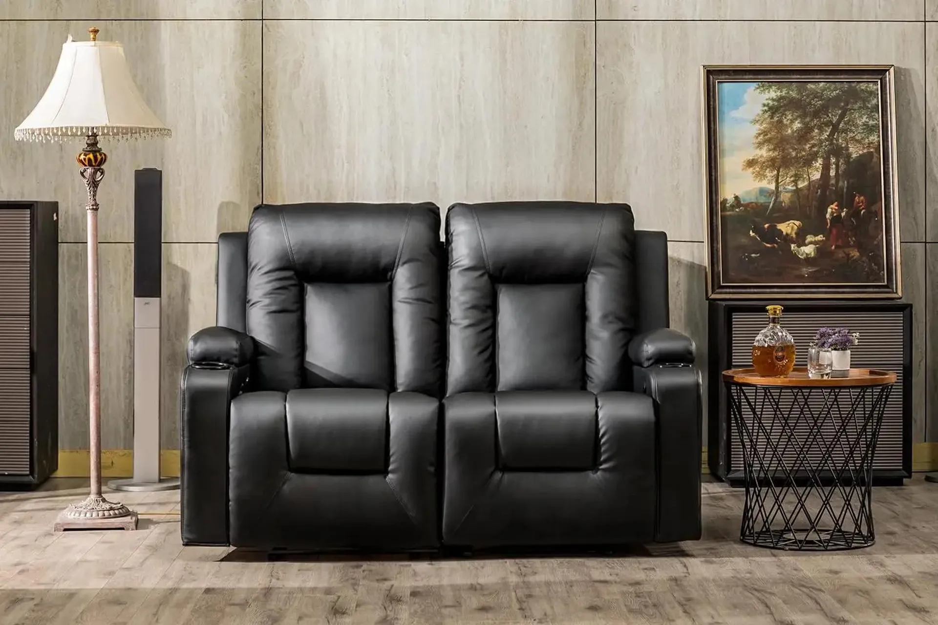 Leather Recliner Modern Loveseat Sofa,2 Leather PU Recliner Chair,Small Sofa Couch,Couches with Drink Holders Living Room Chair