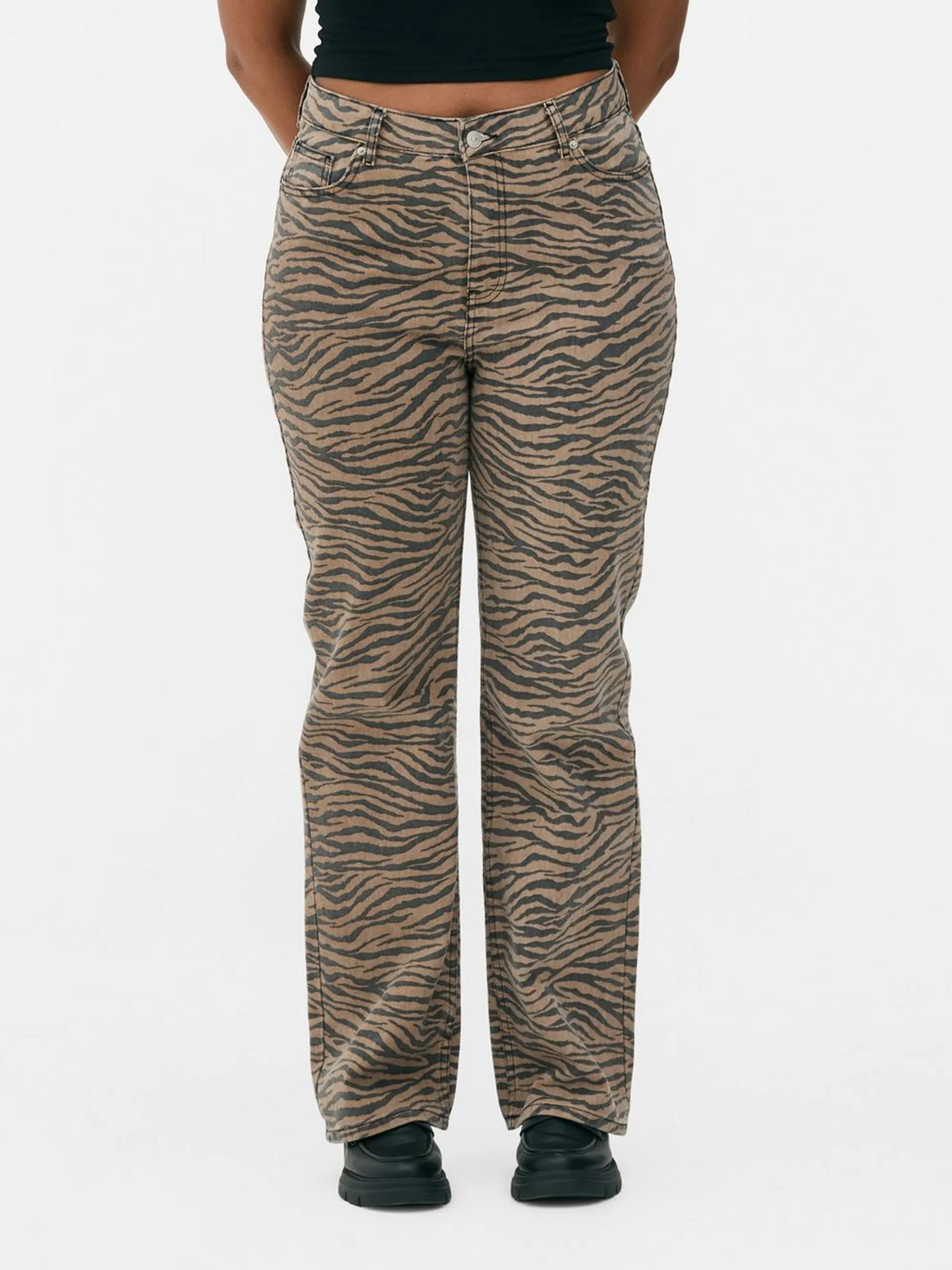 Tiger Print Straight Leg Jeans