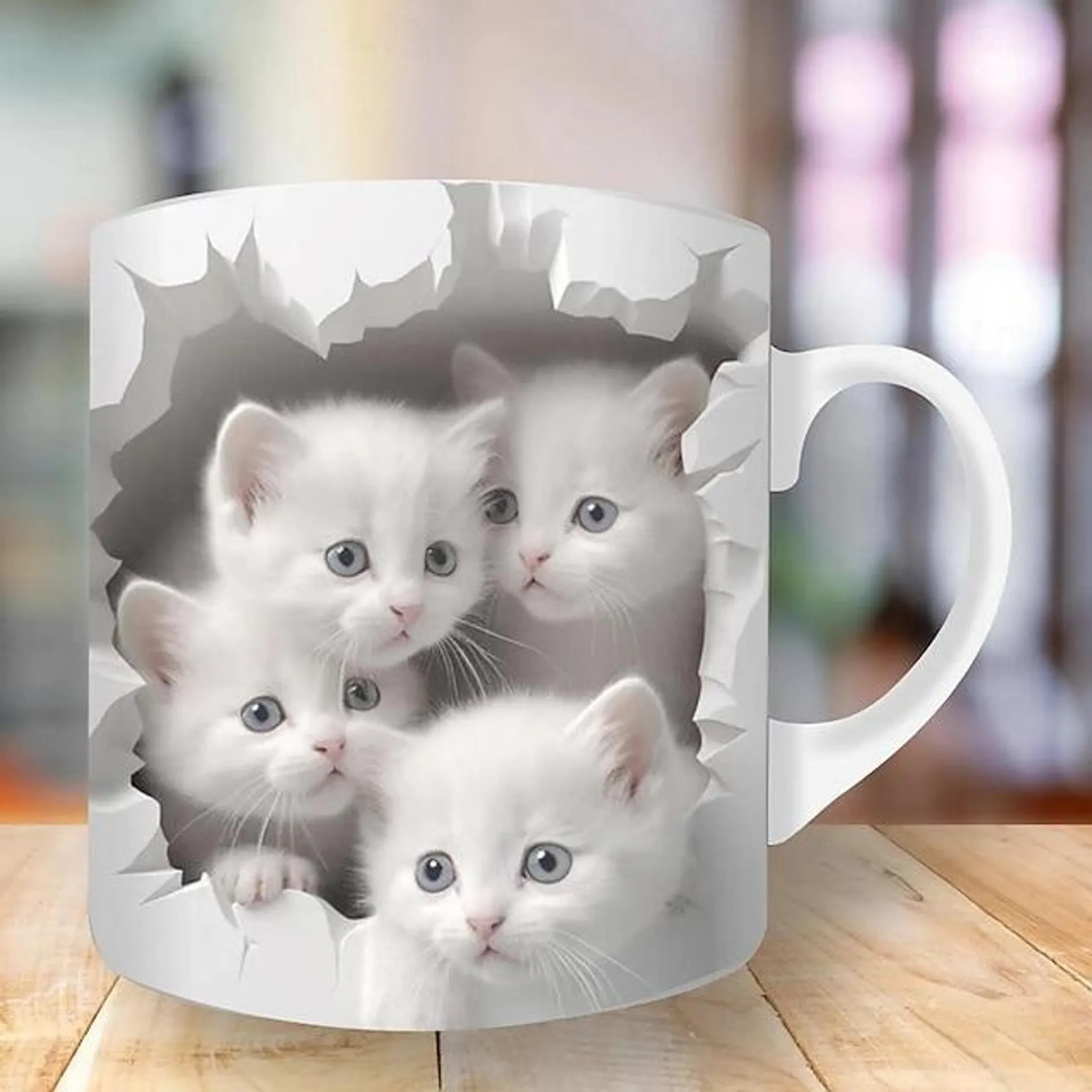 3D print kittens gat in een muur mok, keramische koffie kat mok 3D nieuwigheid kat mokken kattenliefhebbers koffiemok kat club cup witte keramische mok cadeaus voor mannen vrouwen