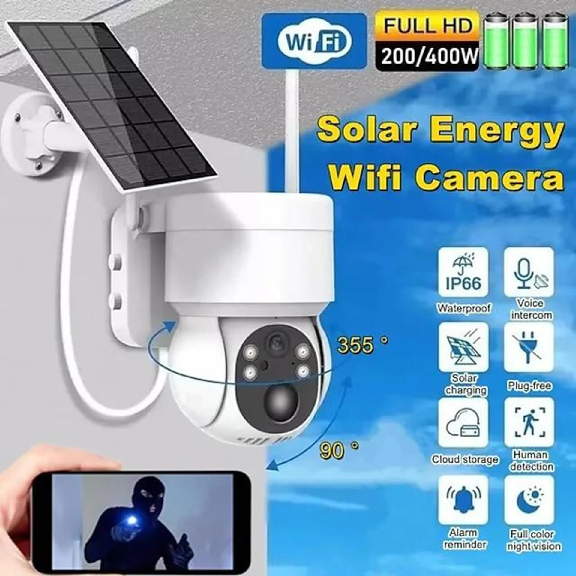 opladen op zonne-energie waterdicht buiten ip-beveiliging bewakingscamera draadloze wifi ptz-camera snelheid dome cctv full colour nachtzicht bewegingsdetectie ingebouwde grote batterijen tweeweg