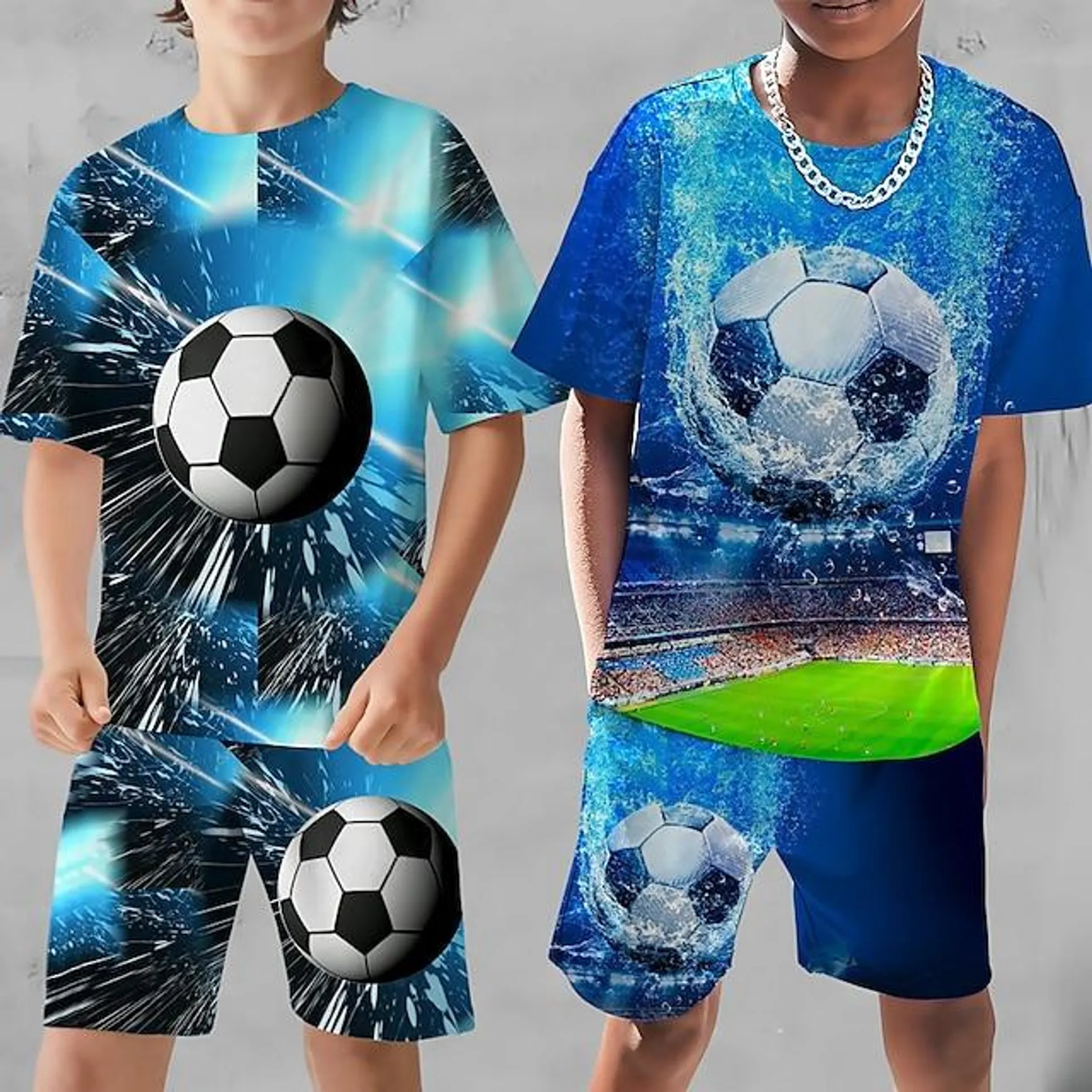 Chico 3D Graphic Fútbol Americano Camiseta y Bermudas Conjunto de camiseta Conjunto de Ropa Manga Corta Impresiones 3D Verano Primavera Activo Deportes Moda Poliéster Niños 3-13 años Exterior Calle