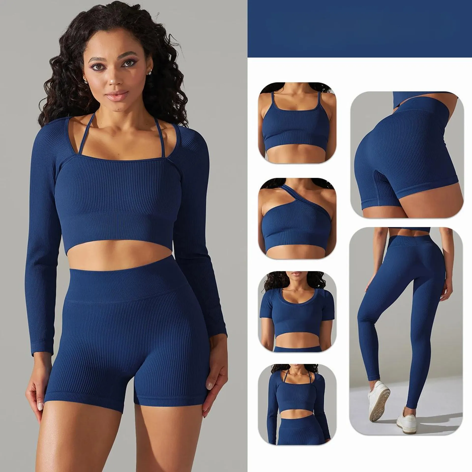 Seamless Ribbed Solid Color Sexy Back Yoga Suit, Can Be Freely Paired with A Six Piece Set of Sports, Running, Fitness Clothes