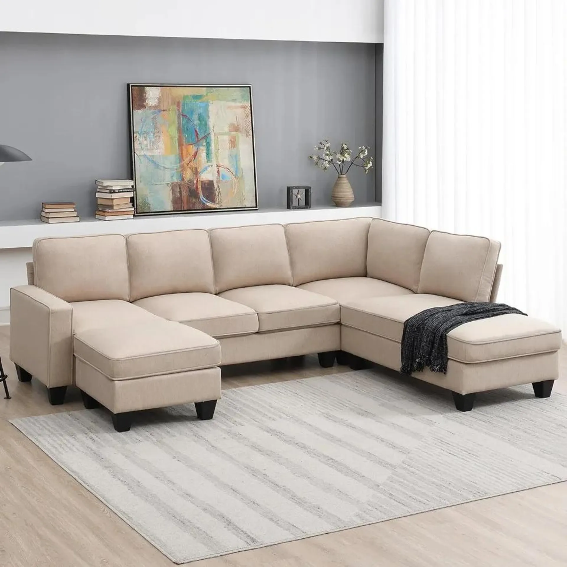 U Shape Sectional Sofa for Living Room, 7 Seat L Shaped Living Room Sofa Set with Ottoman for Living Room,Apartment,Office