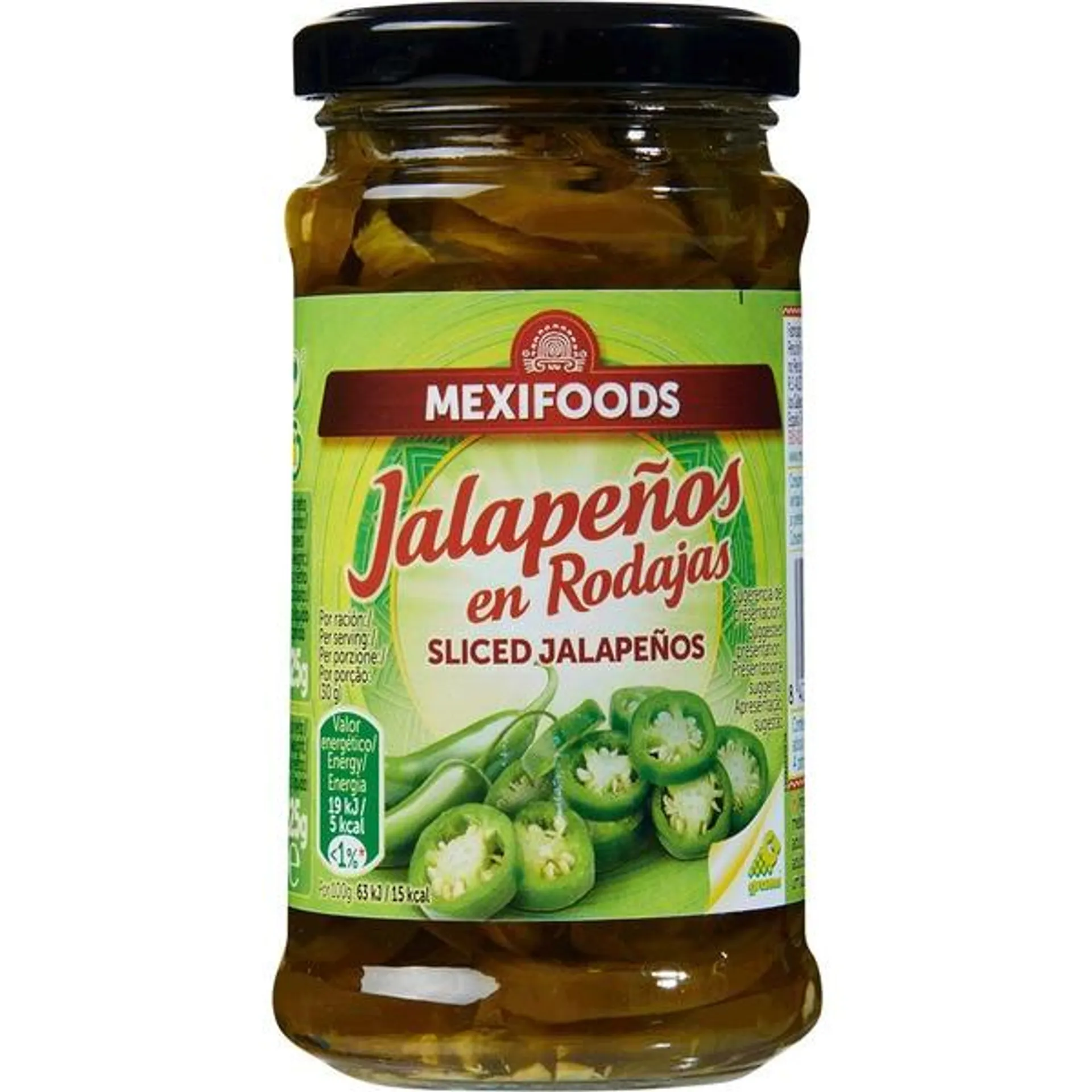 Jalapenos Cortados frasco 225 g Mexifoods