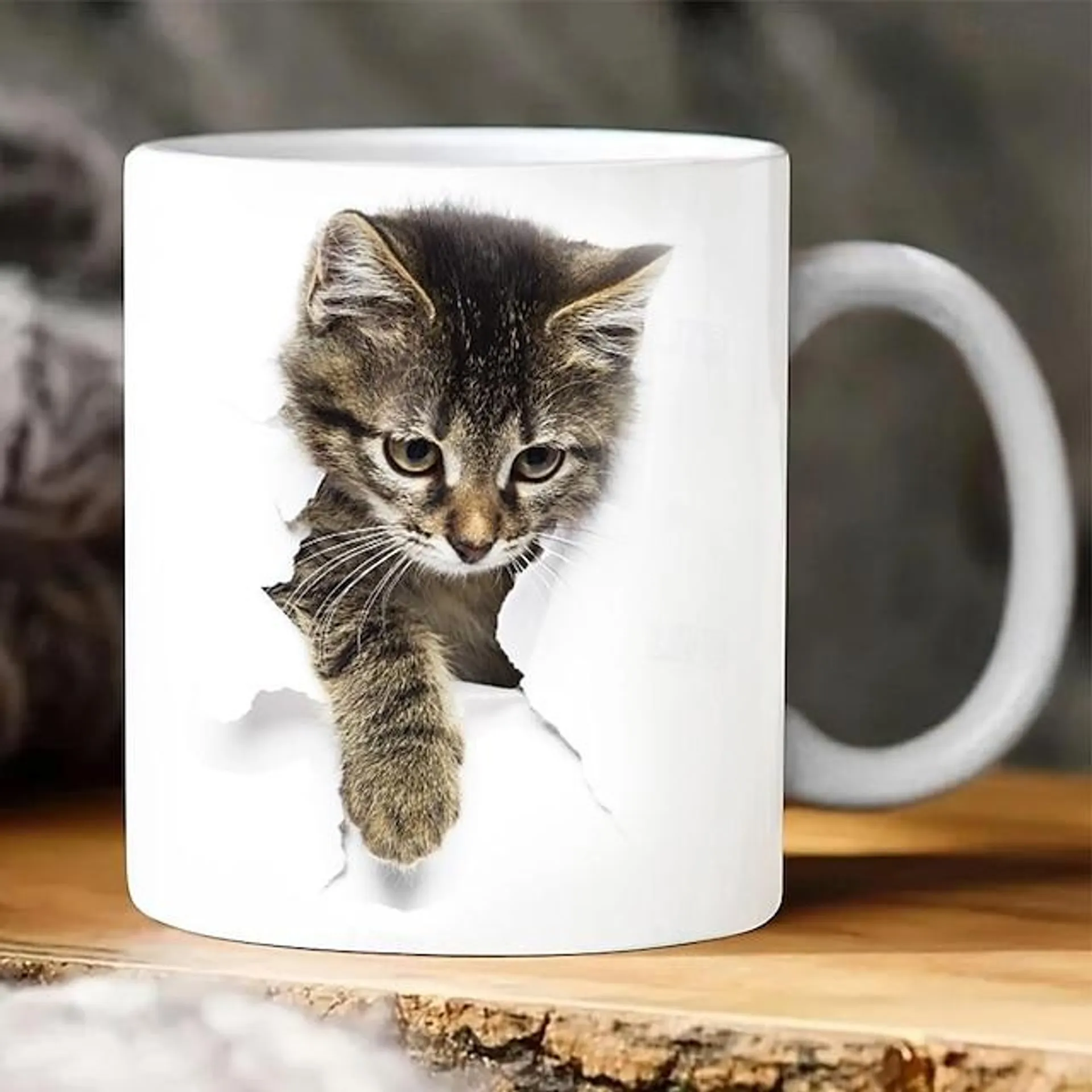 3D print kittens gat in een muur mok, keramische koffie kat mok 3D nieuwigheid kat mokken kattenliefhebbers koffiemok kat club cup witte keramische mok cadeaus voor mannen vrouwen