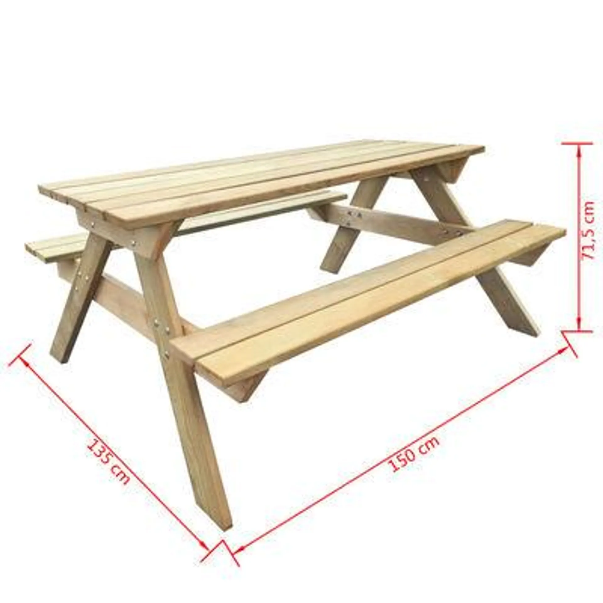 vidaXL Mesa de piquenique 150x135x71,5 cm madeira