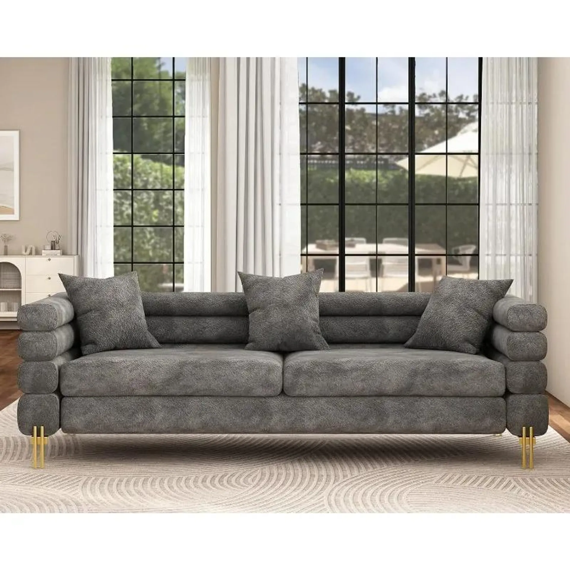 AMERLIFE Oversized Sofa - 85 Inch Sofa Couch, 3 Seater Comfy Bouclé Deep Seat Sofa for Living Room - Grey