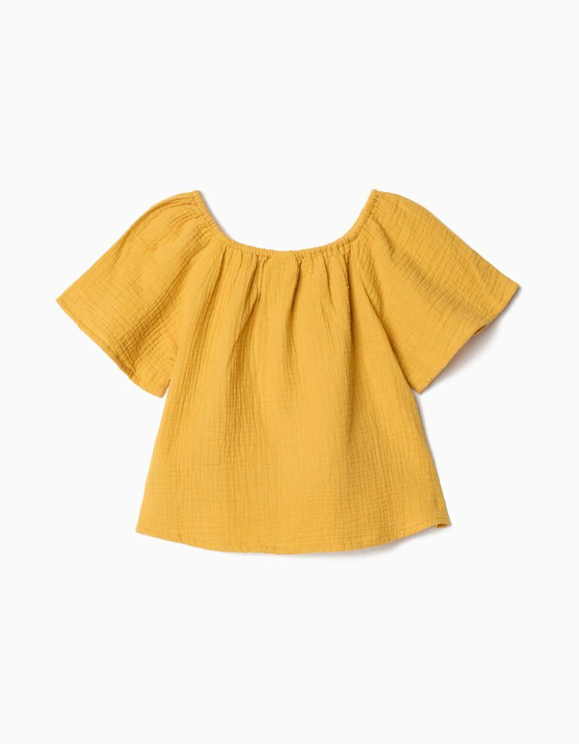 Blusa de Manga Curta Rústica, Menina, Amarelo