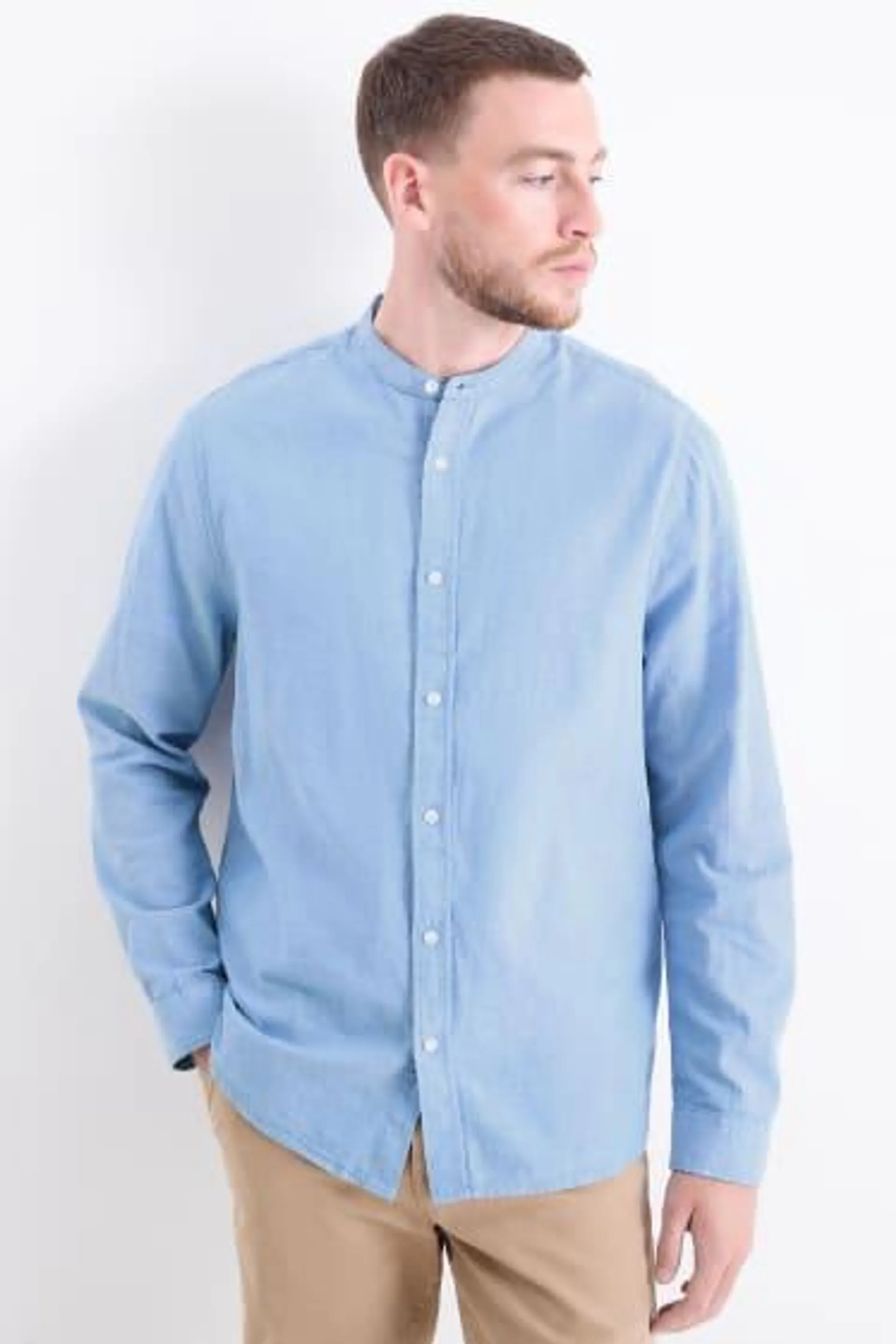 Shirt - regular fit - band collar