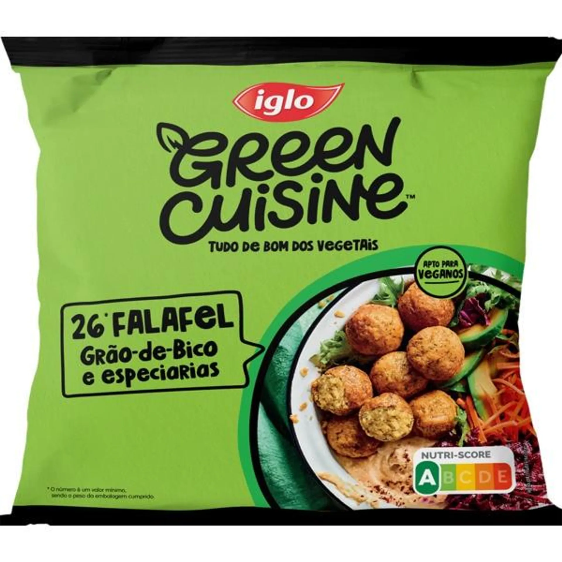Falafel Grão de Bico e Especiarias 26 Unidades Vegan embalagem 450 g Iglo Green Cuisine