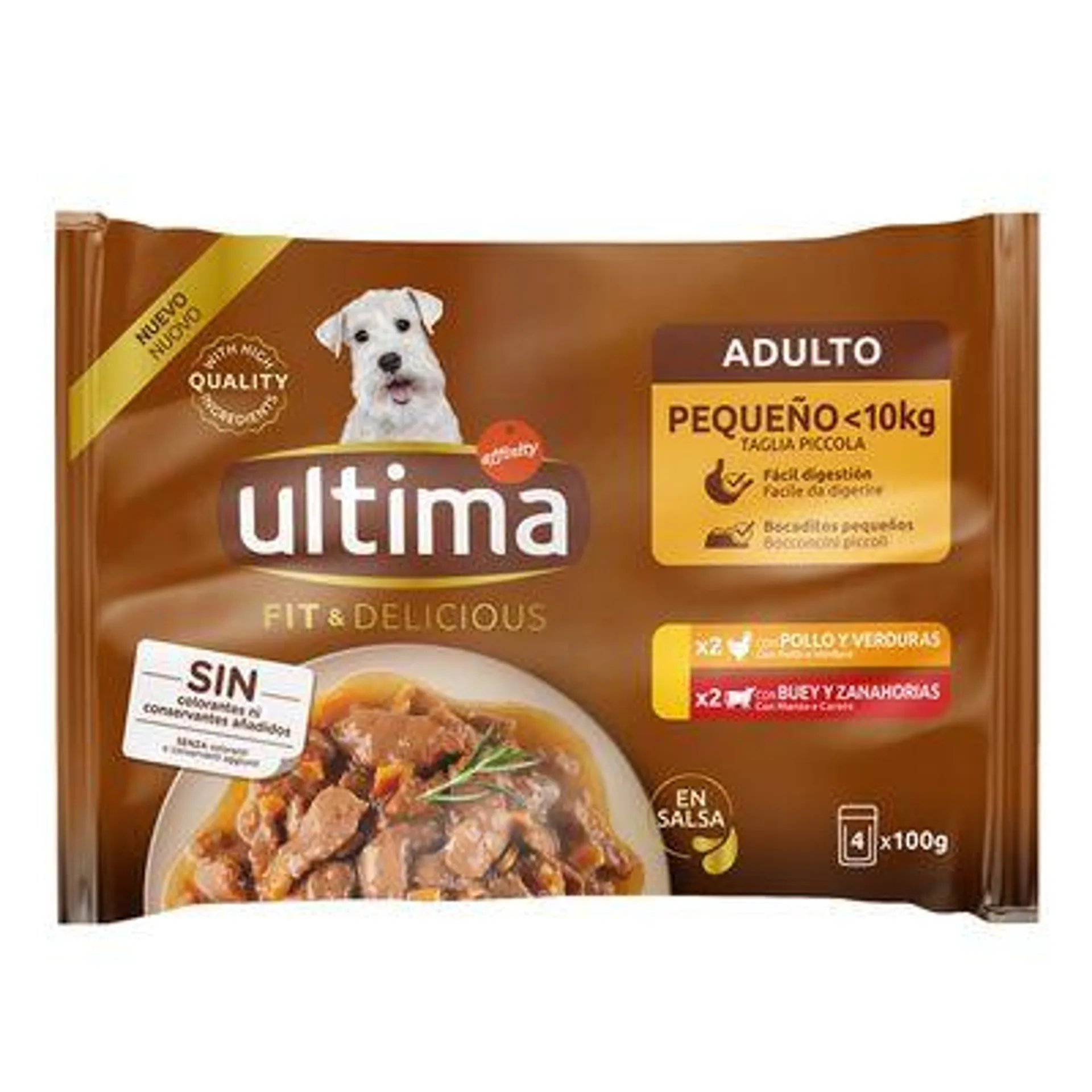 Ultima Fit & Delicious Mini Dog Adult 44 x 100 g em promoção: 34 + 10 grátis!