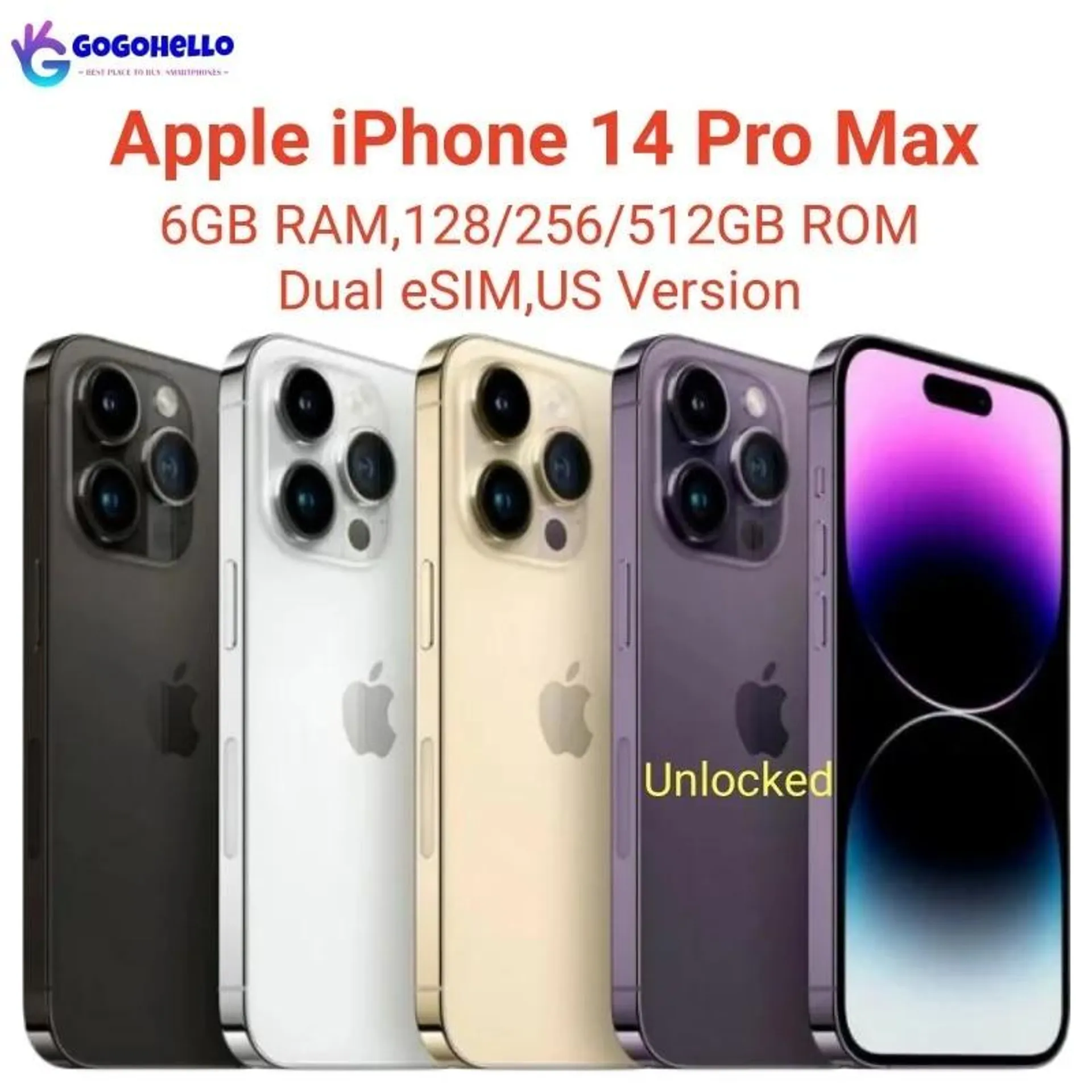 Original Apple iPhone 14 Pro Max Dual eSIM 6GB RAM 128/256/512GB ROM 6.7" NFC Face ID A15 iOS 16 Unlocked 98% New Cell Phone