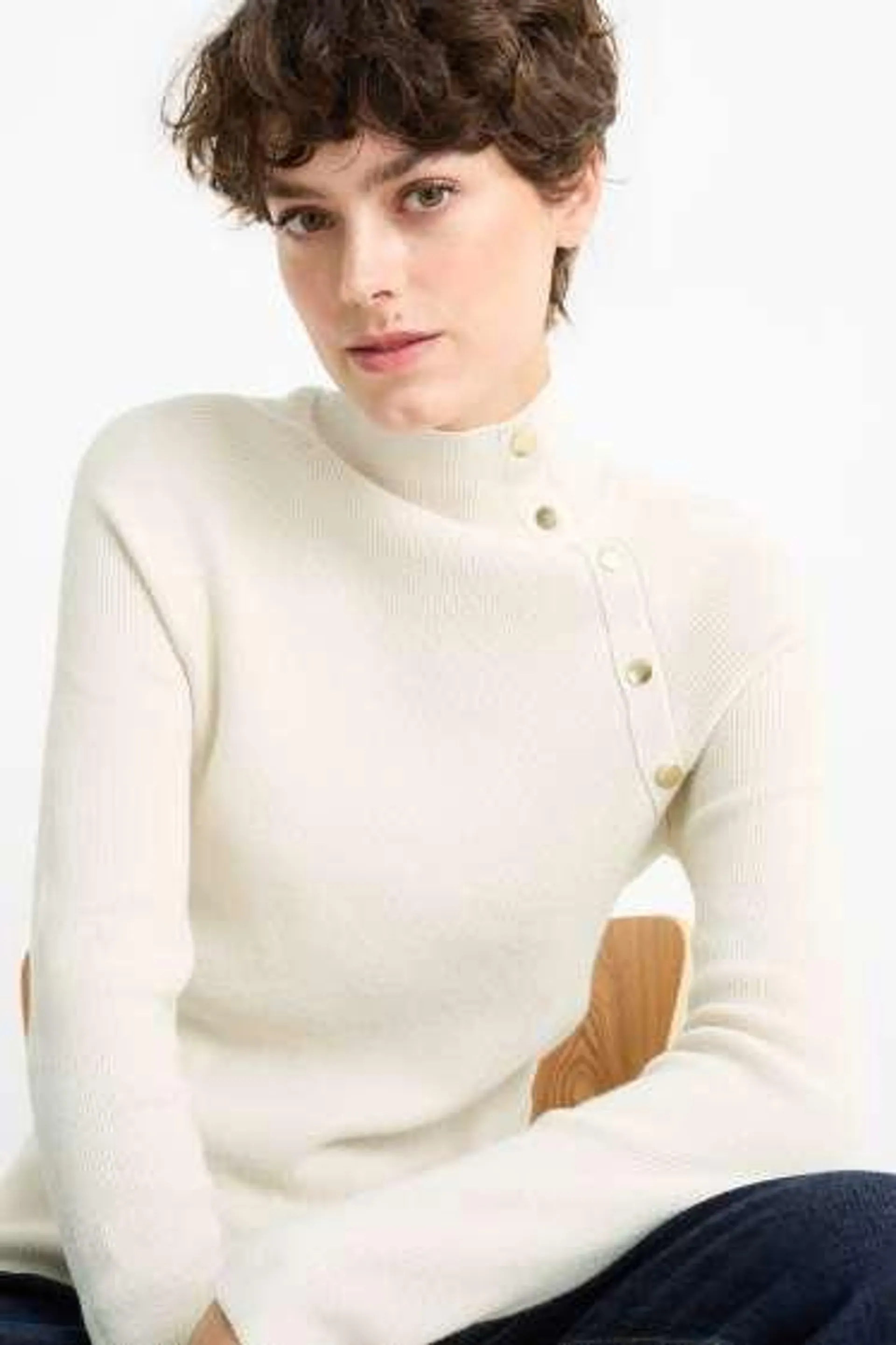 Jumper with band collar - ribbed