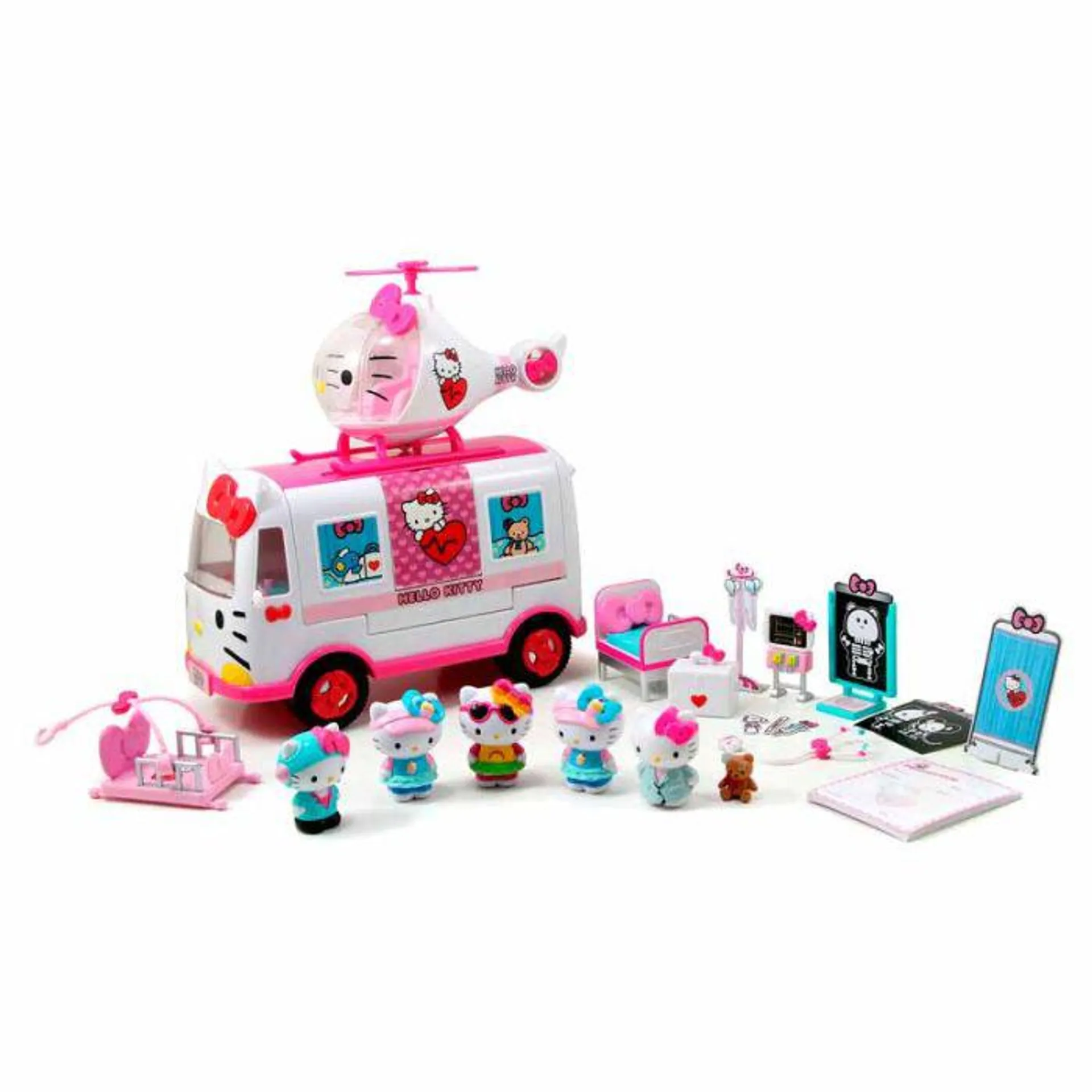 Hello Kitty helicóptero com ambulancia e figura