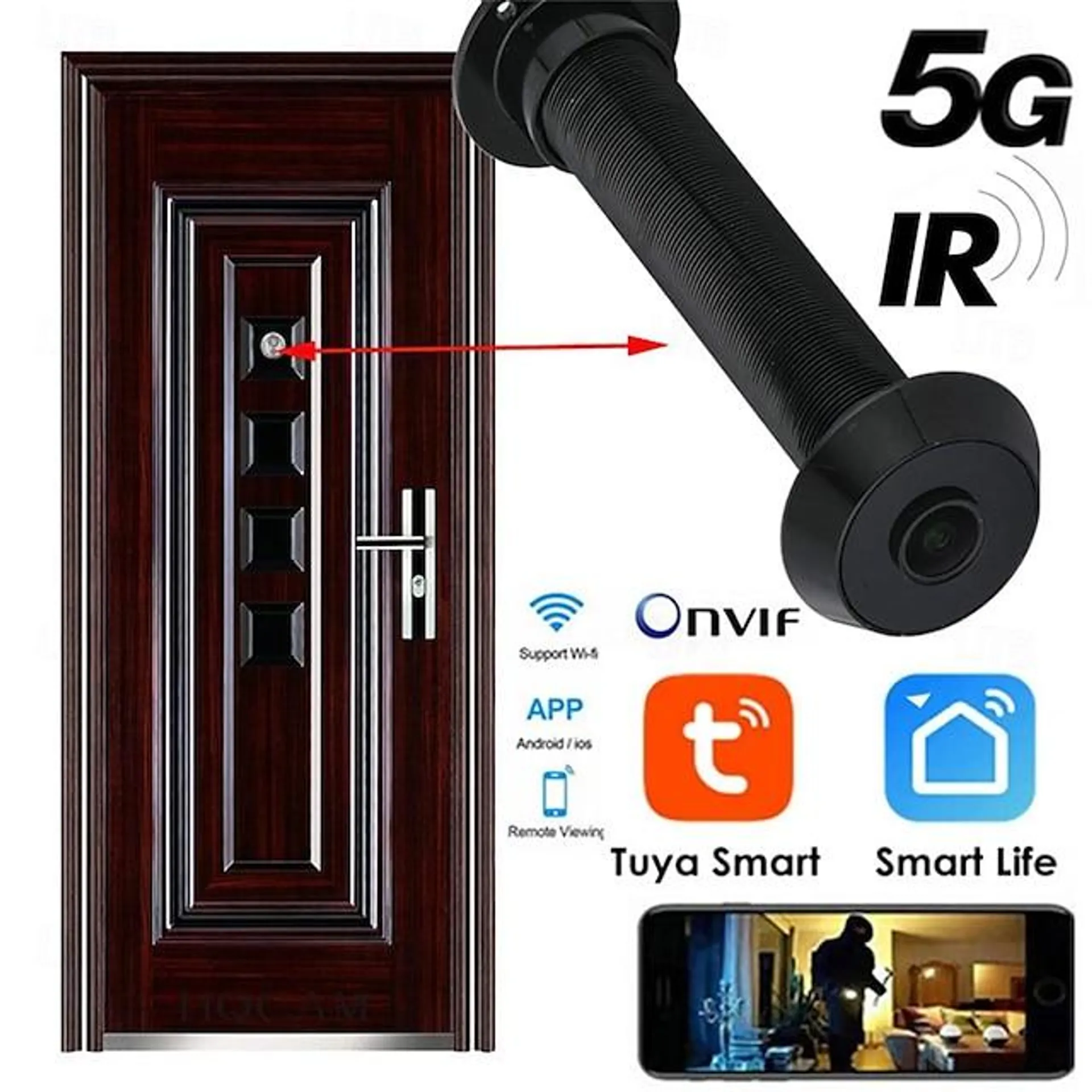 5g wifi 15,8 mm deurcamera ooggatdiameter tuya mini kijkgaatje beveiligingsdeur cat eye groothoek ir infrarood nachtzicht p2p onvif 1080p 2mp tf-kaart