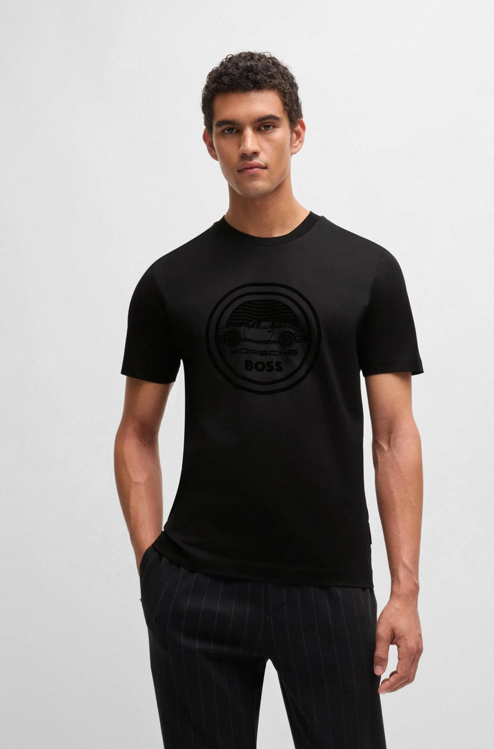 Porsche x BOSS t-shirt de algodão mercerizado com marca especial