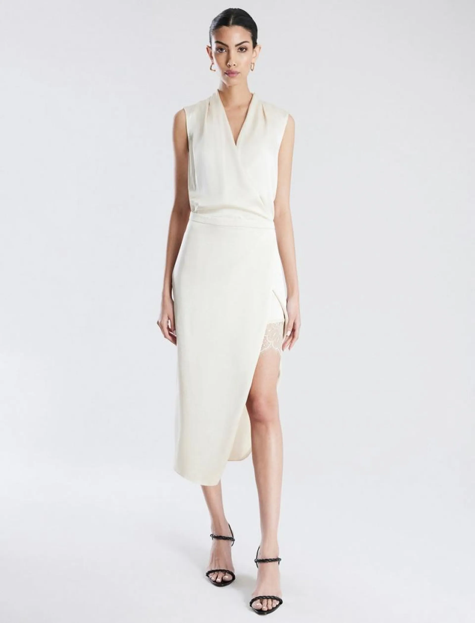 Vestido Midi BCBGMAXAZRIA Kora Wrap Branco | COZAB-6983