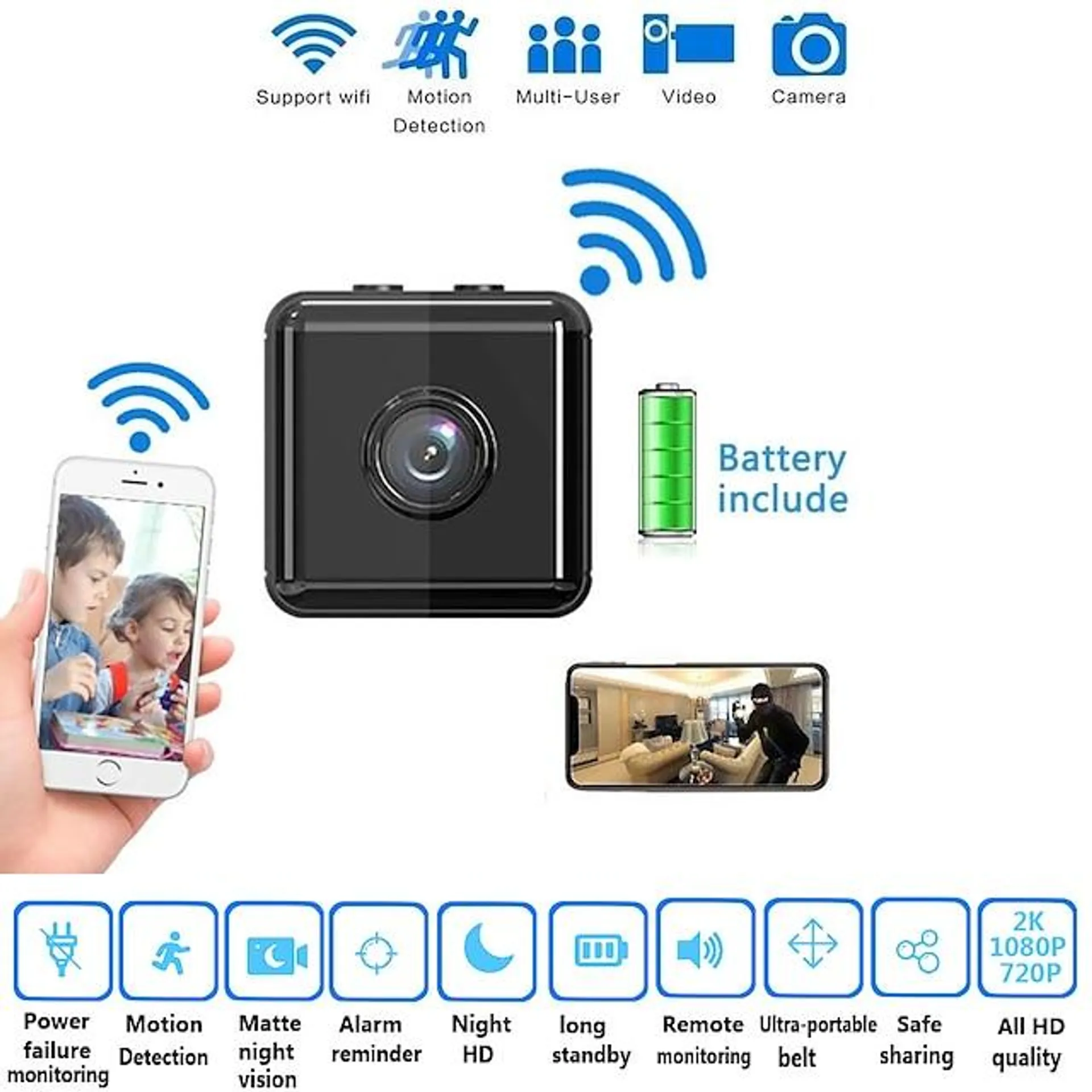 verborgen camera- ip-camera - minicamera - video draadloze camera's - professionele app wifi nanny camera-gebruikers - 1080p hd-camera's - hd-video