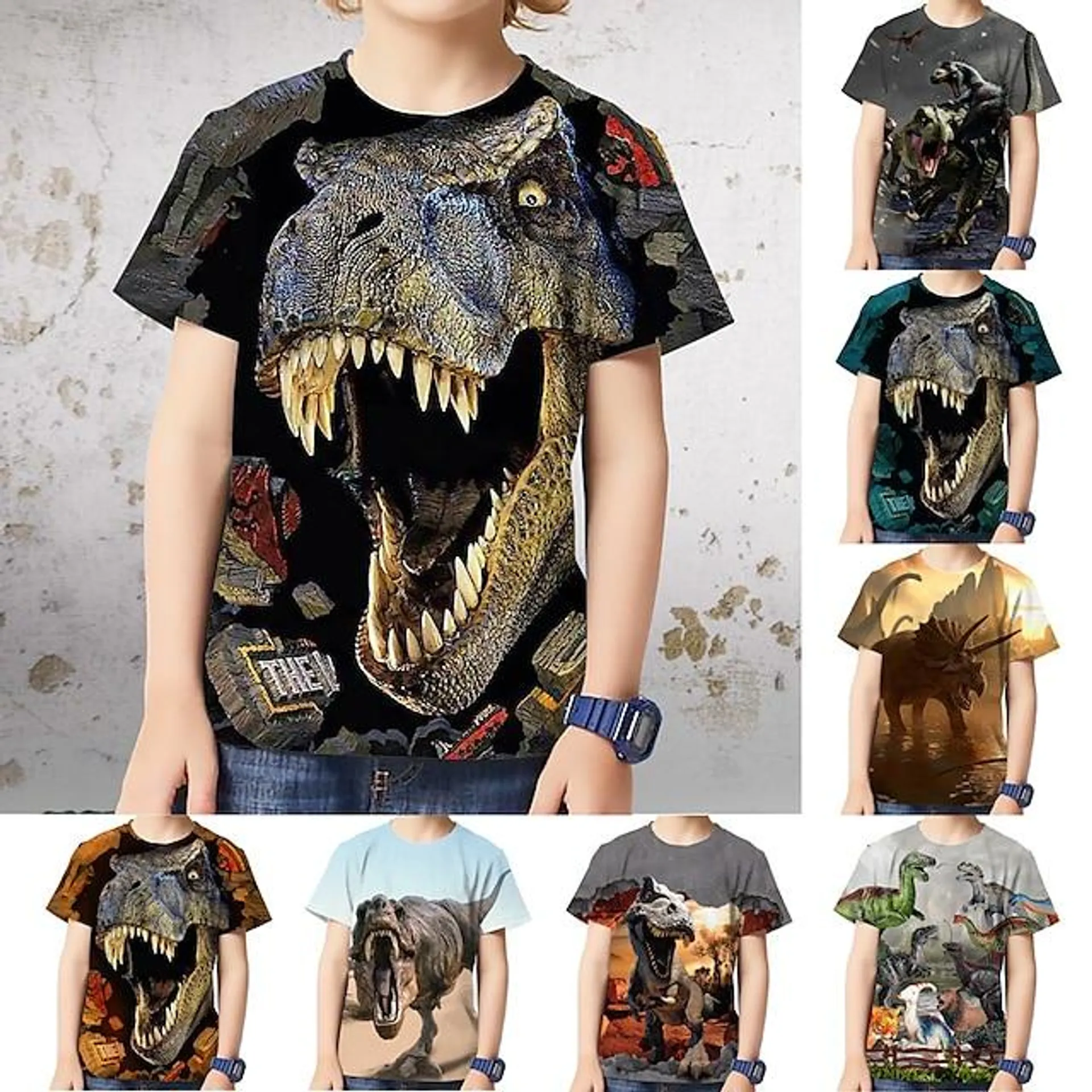 Kinderen Jongens T-shirt Tee dier Dinosaurus Korte mouw Ronde hals Kinderen Top Casual Stoer Dagelijks Zomer Meerkleurig 3-12 jaar