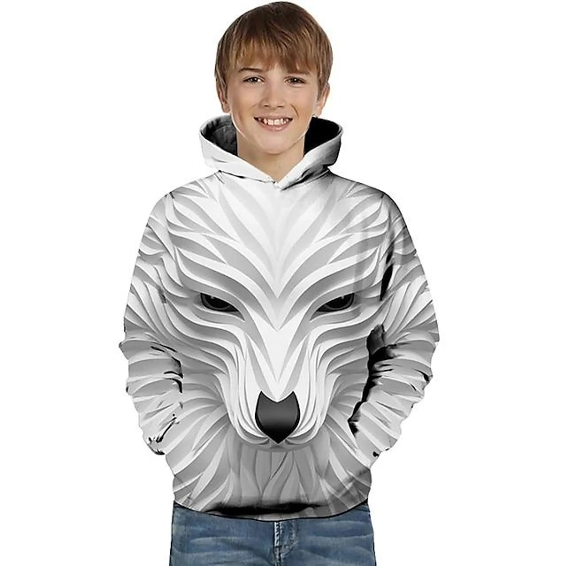 Kinderen Peuter Jongens Pasen Hoodie en sweatshirt Lange mouw Wit Zwart Wolf 3D afgedrukt 3D-afdrukken Gestreept dier Mode Actief Basic