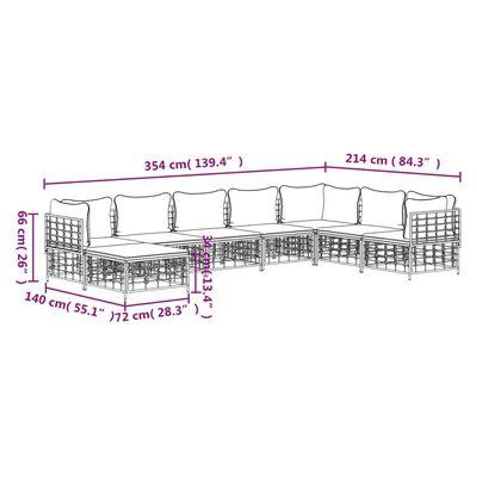 vidaXL 8 pcs conjunto lounge de jardim c/ almofadões vime PE antracite