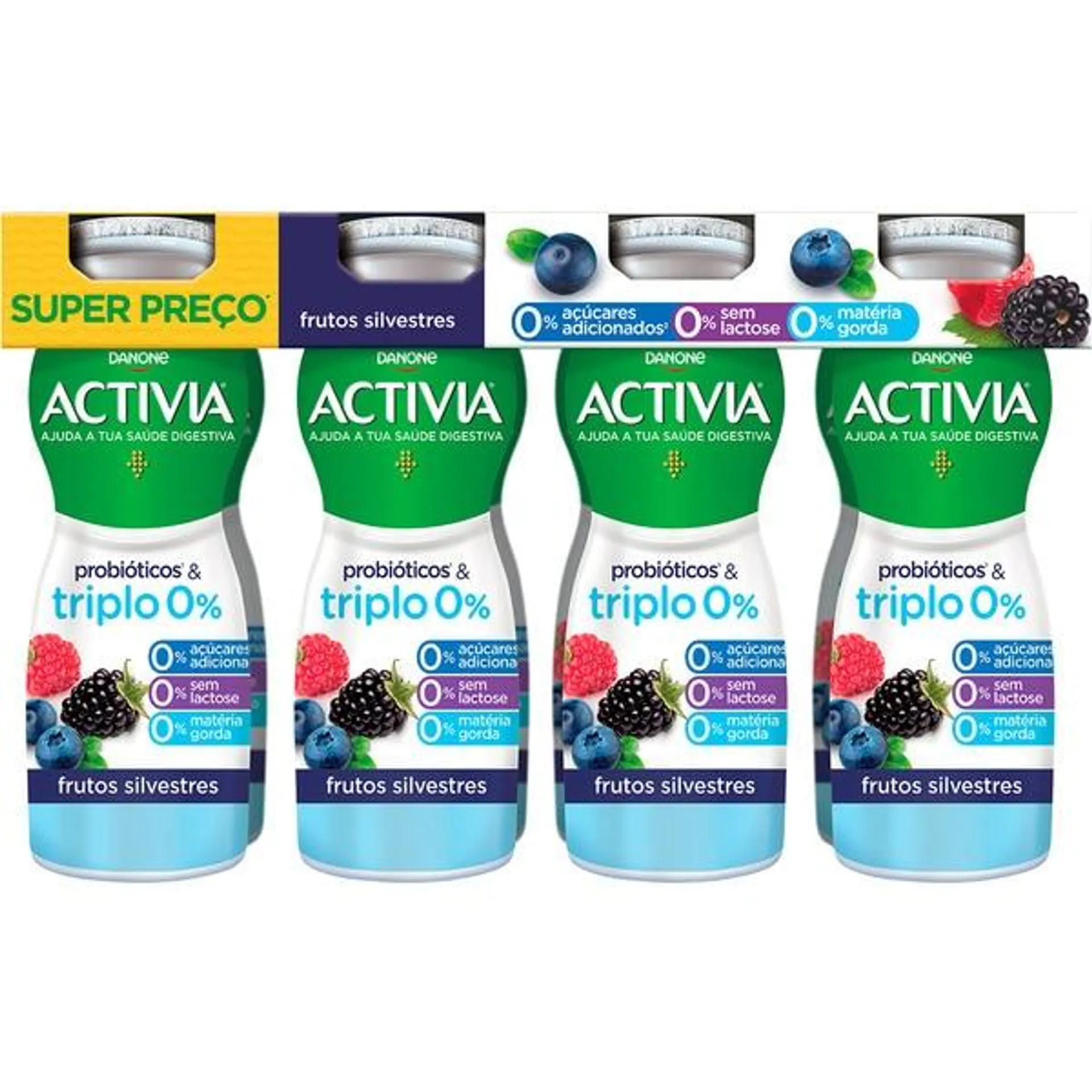 Bifidus Líquido 0% de Frutos Silvestres Pack 8 unidades embalagem 155 g Activia